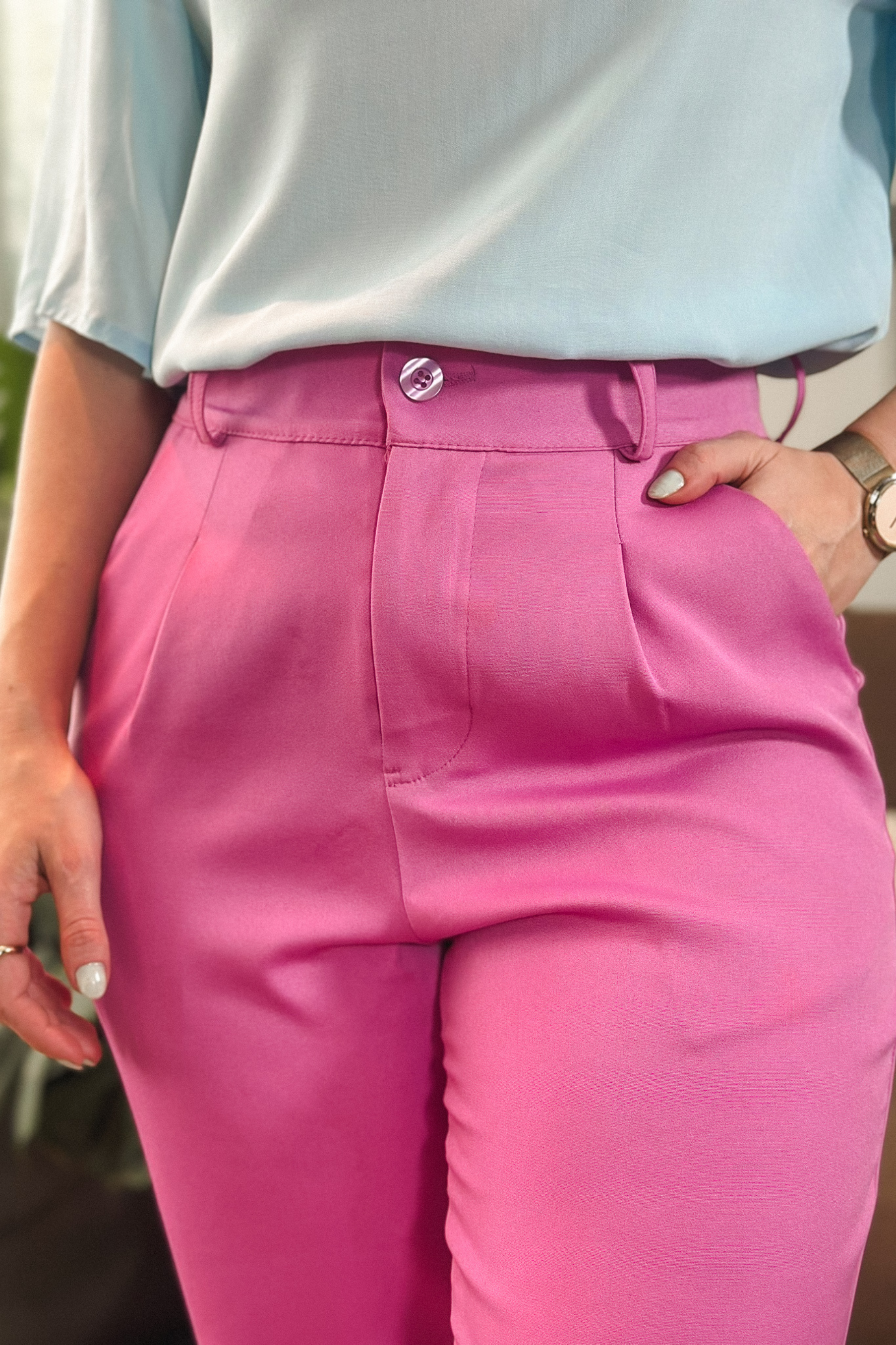 Calça Alfaiataria Bolso Fake Angélica Lilás - imporium