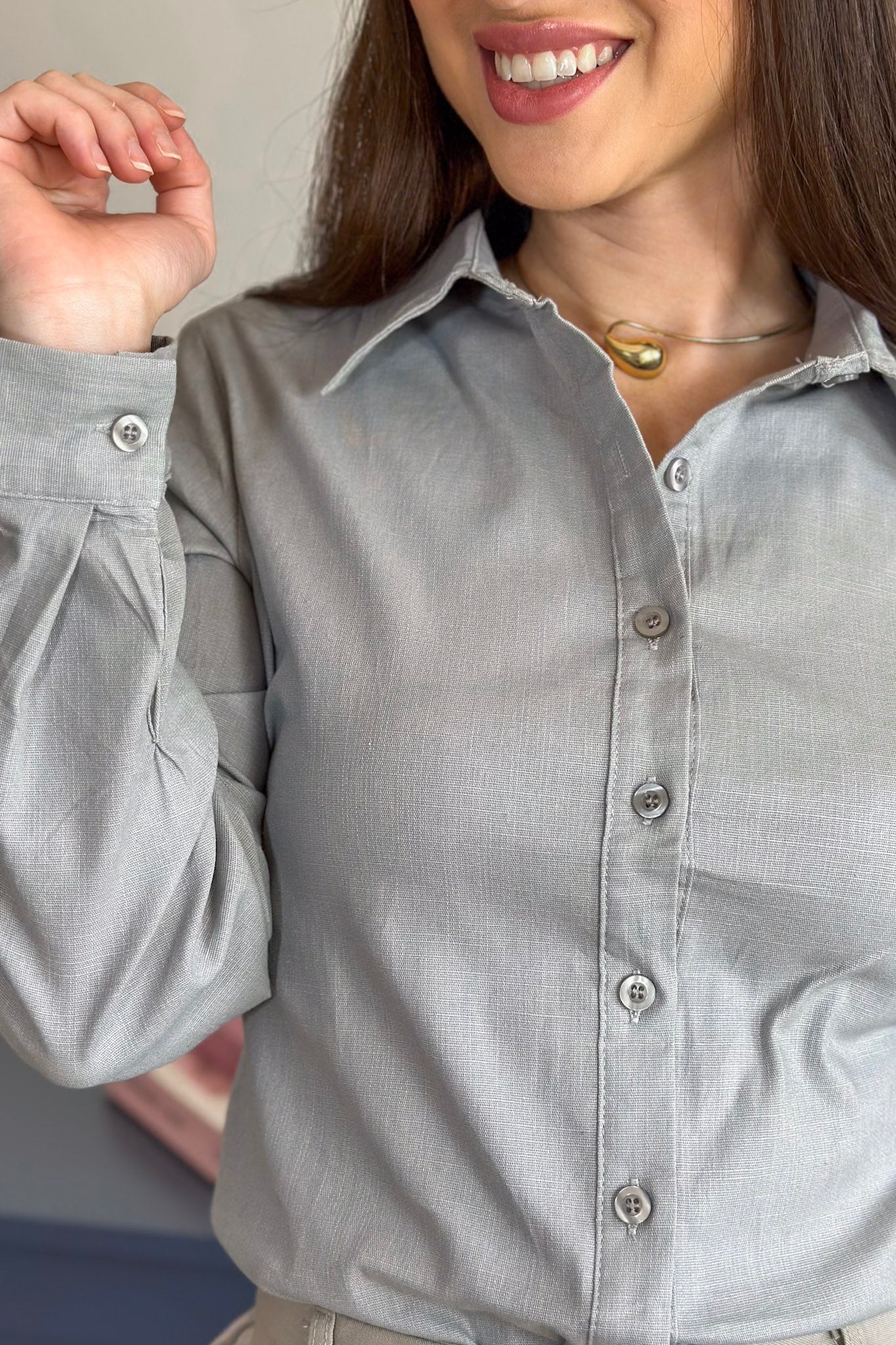 Camisa Manga Longa Cotton Premium Marisa Cinza