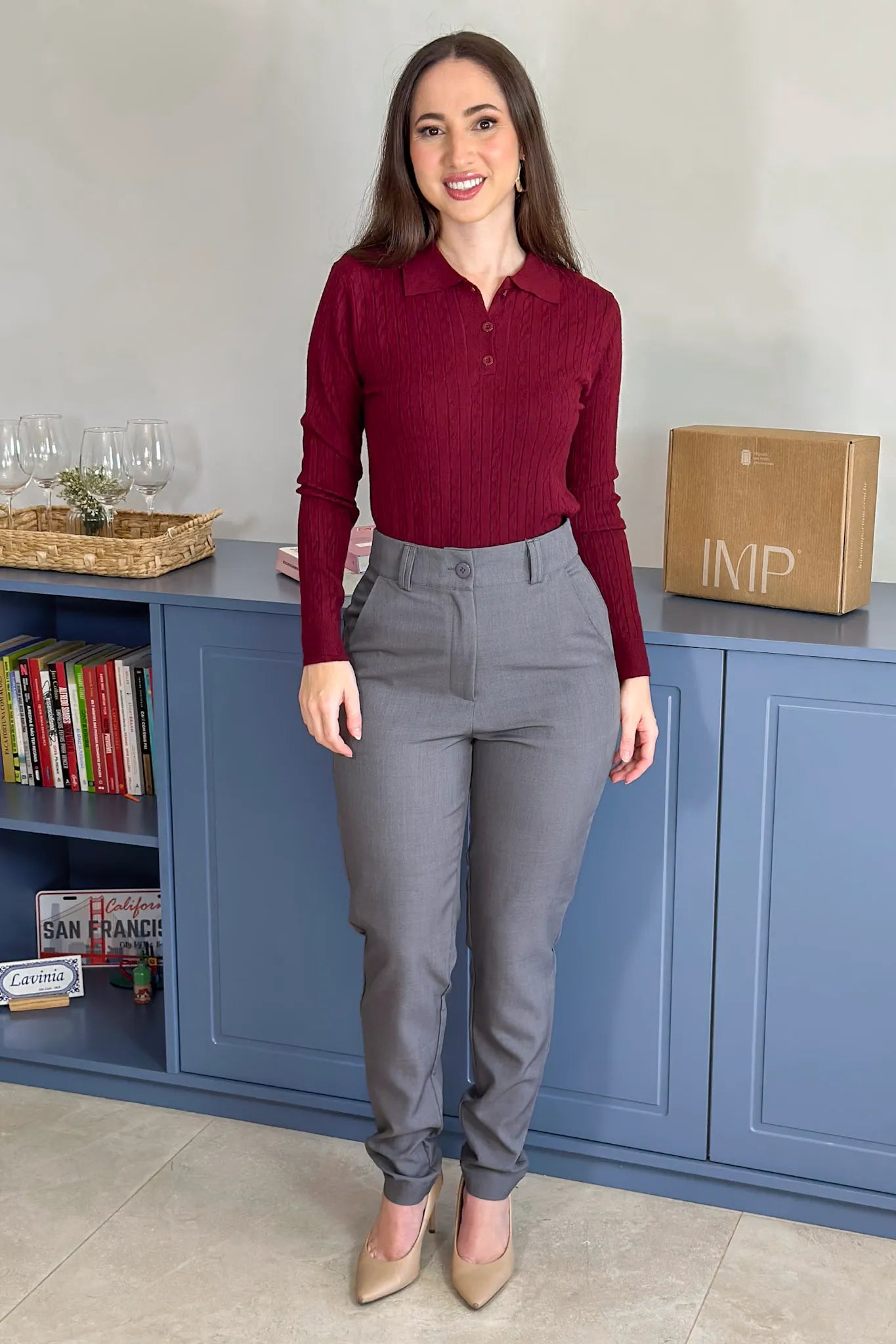 Blusa Manga Longa Em Tricot Cotton Antonella Marsala