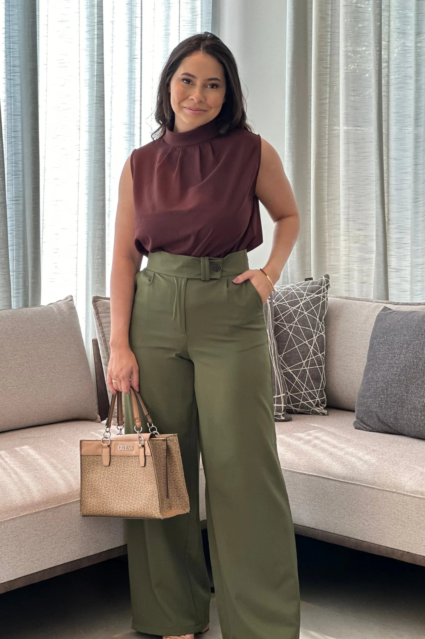 Alfaiataria Calça Pantalona Com Regata Conjunto: Blusa Regata