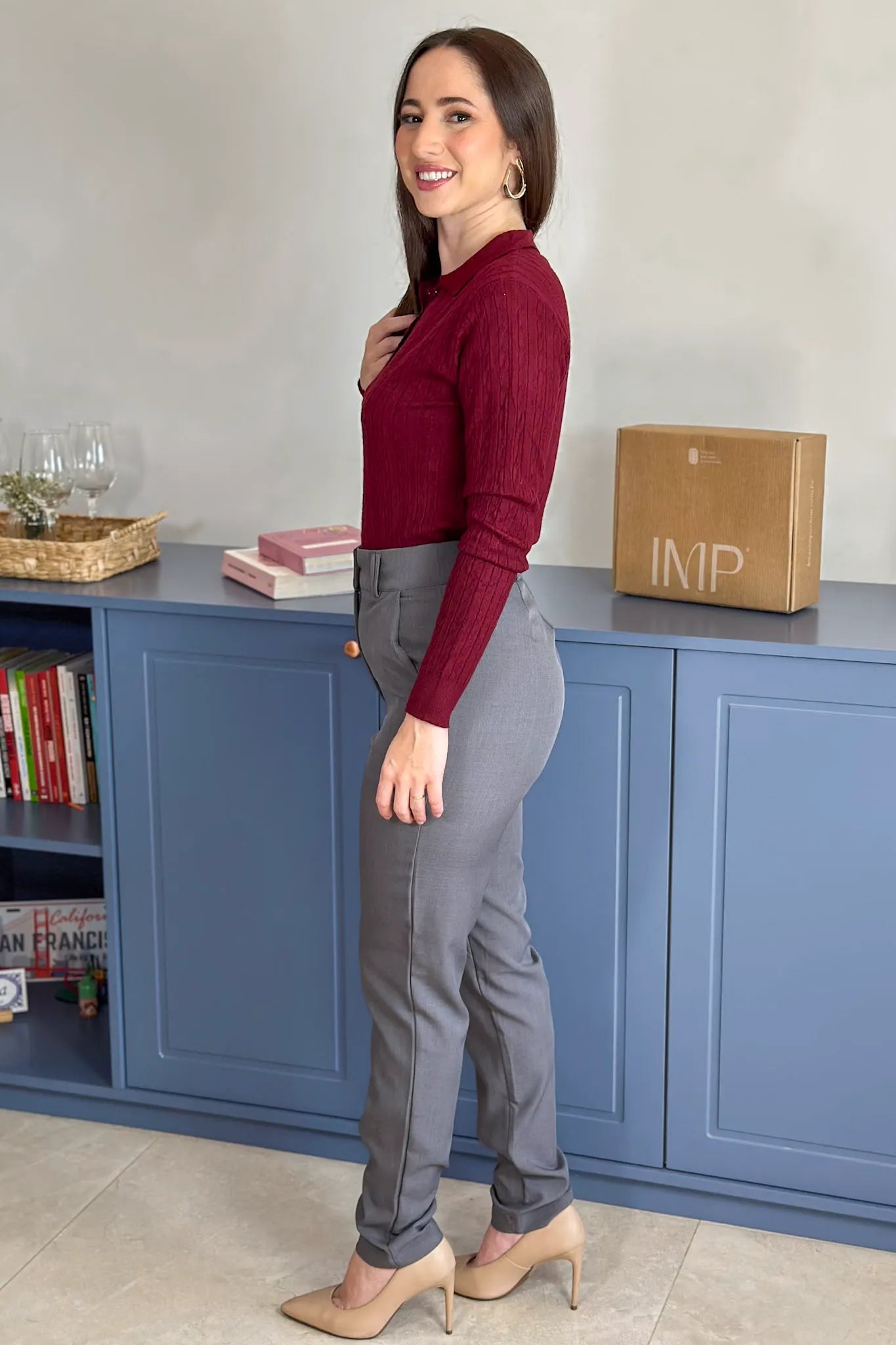 Blusa Manga Longa Em Tricot Cotton Antonella Marsala