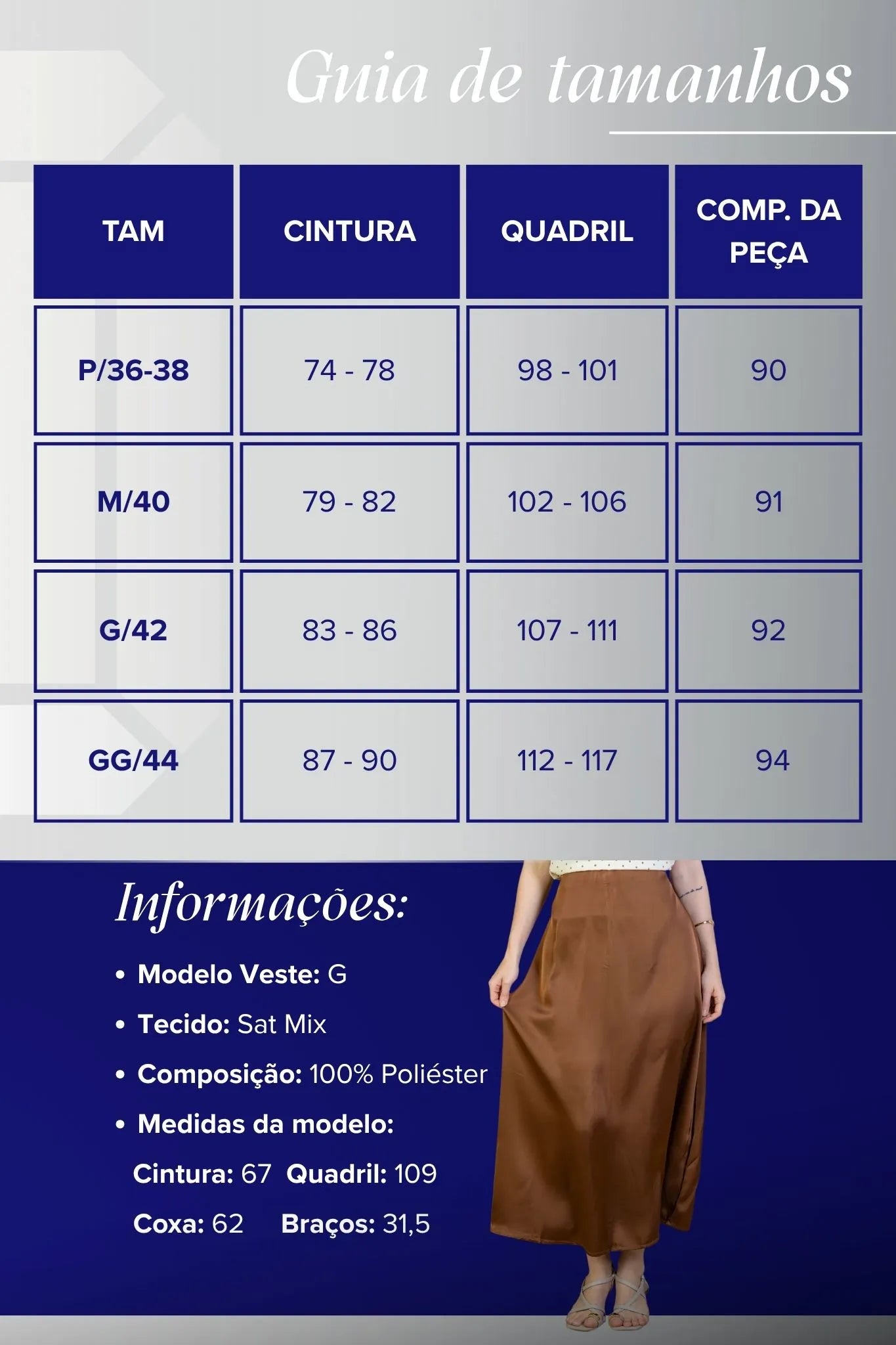 Saia Midi Lisa Sat Mix Magda Marrom Escuro