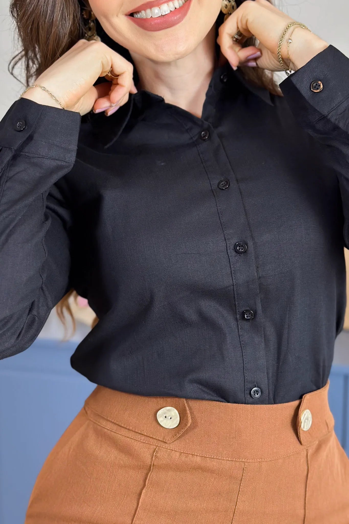 Camisa Manga Longa Cotton Premium Marisa Preta