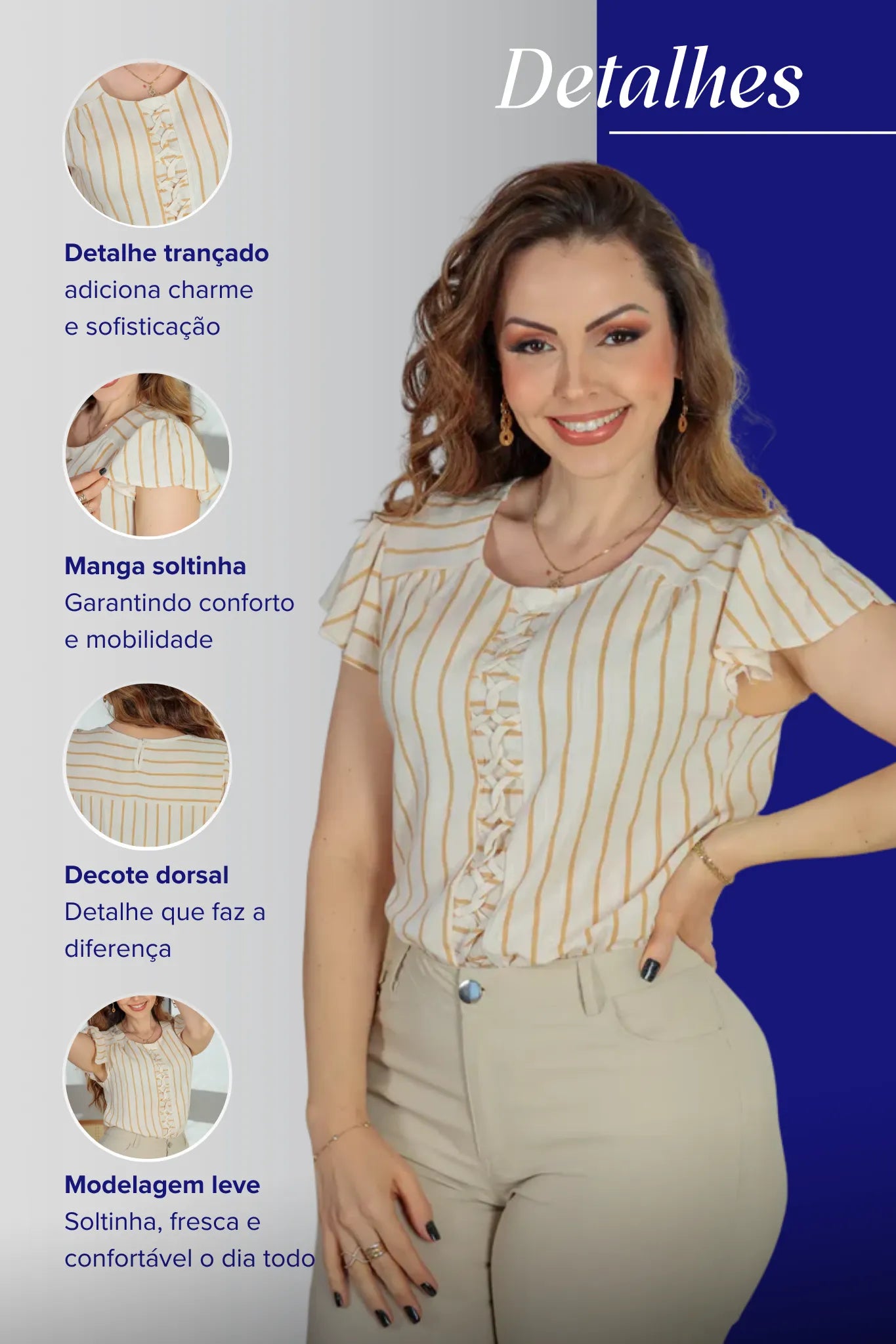 Blusa Babados Manga Detalhe Trançado Em Visco-linho Jenifer Marrom