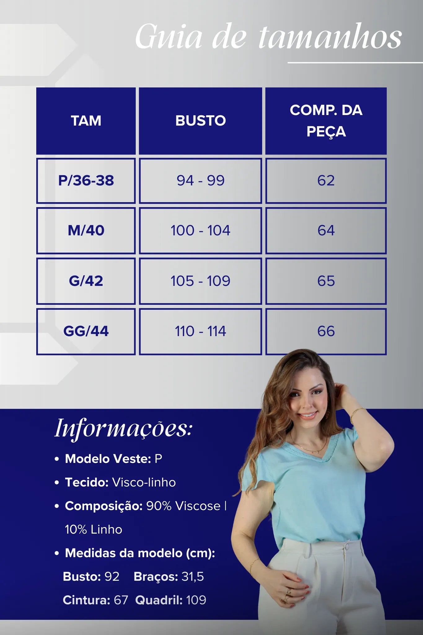 Blusa Manga Curta Detalhe Gola Trançada Visco-linho Leila Azul
