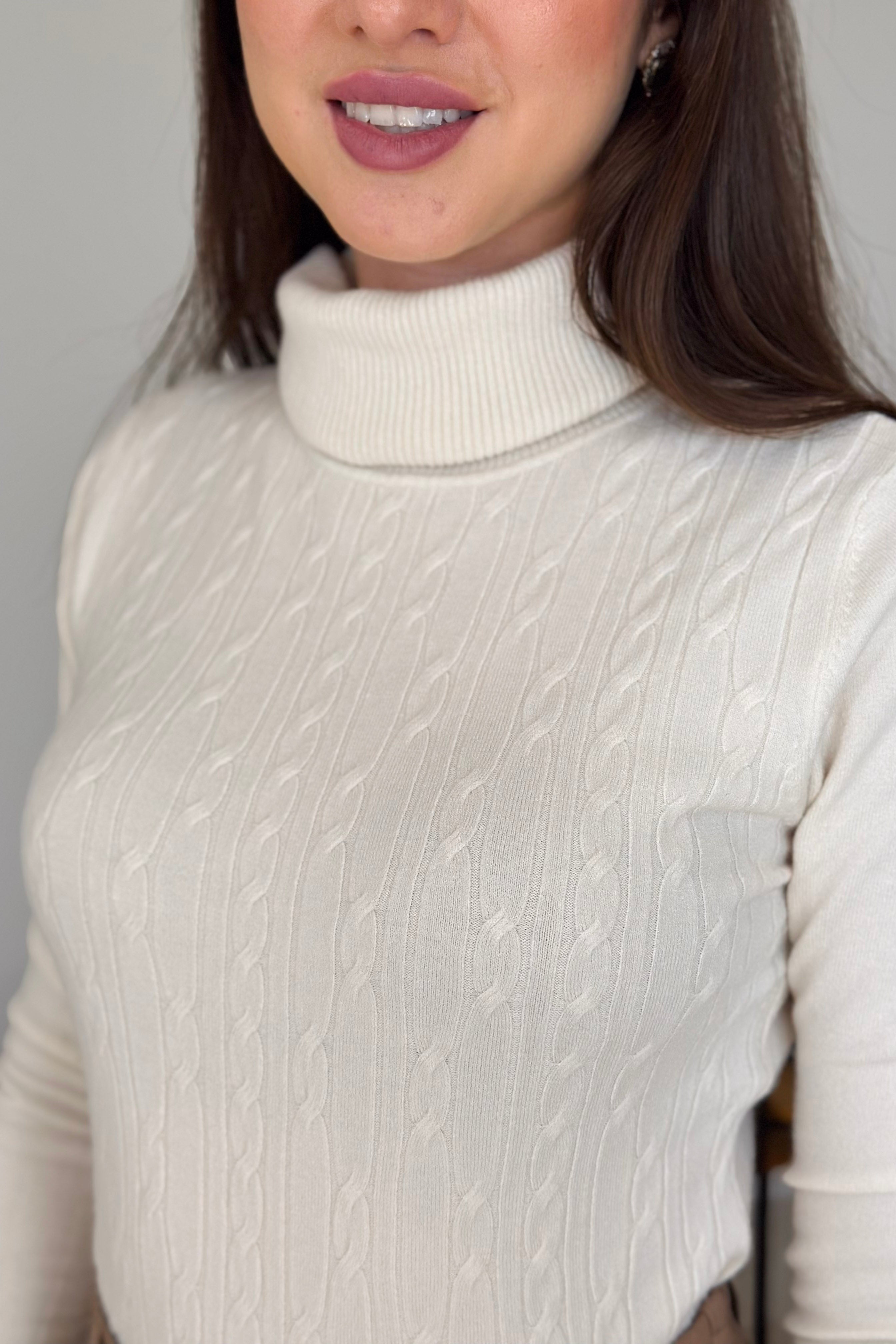 Blusa Manga Longa Em Tricot Gola Boba Erica Off White