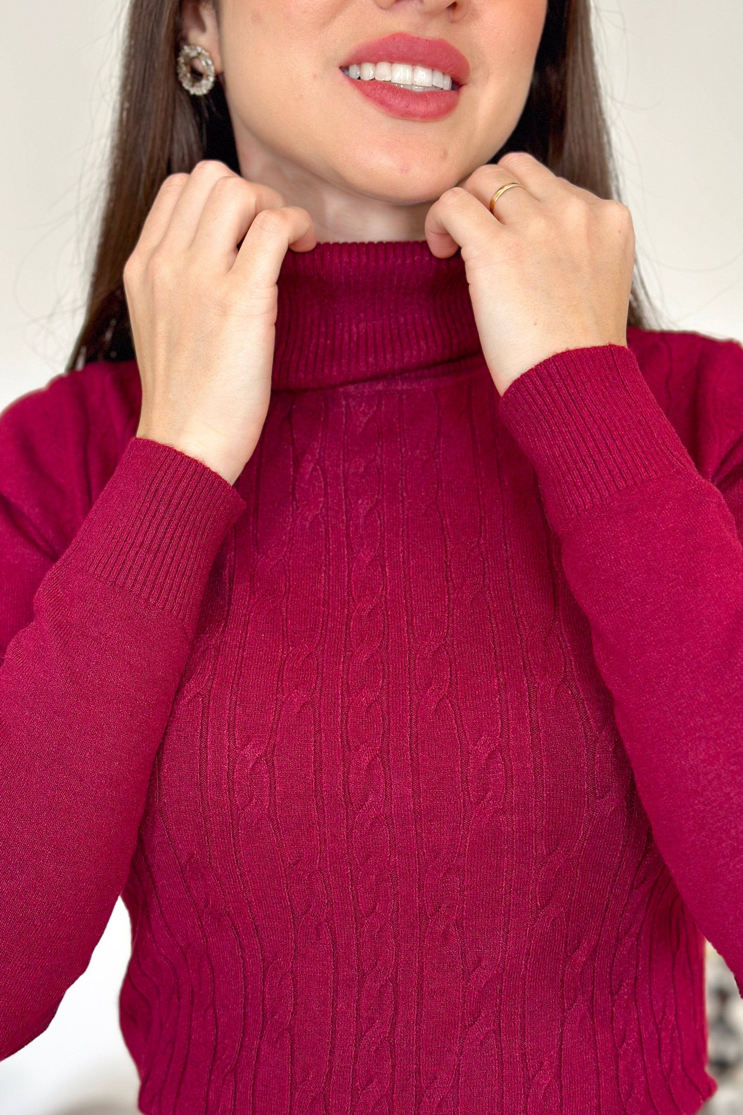 Blusa Manga Longa Em Tricot Modal Gola Boba Erica Marsala