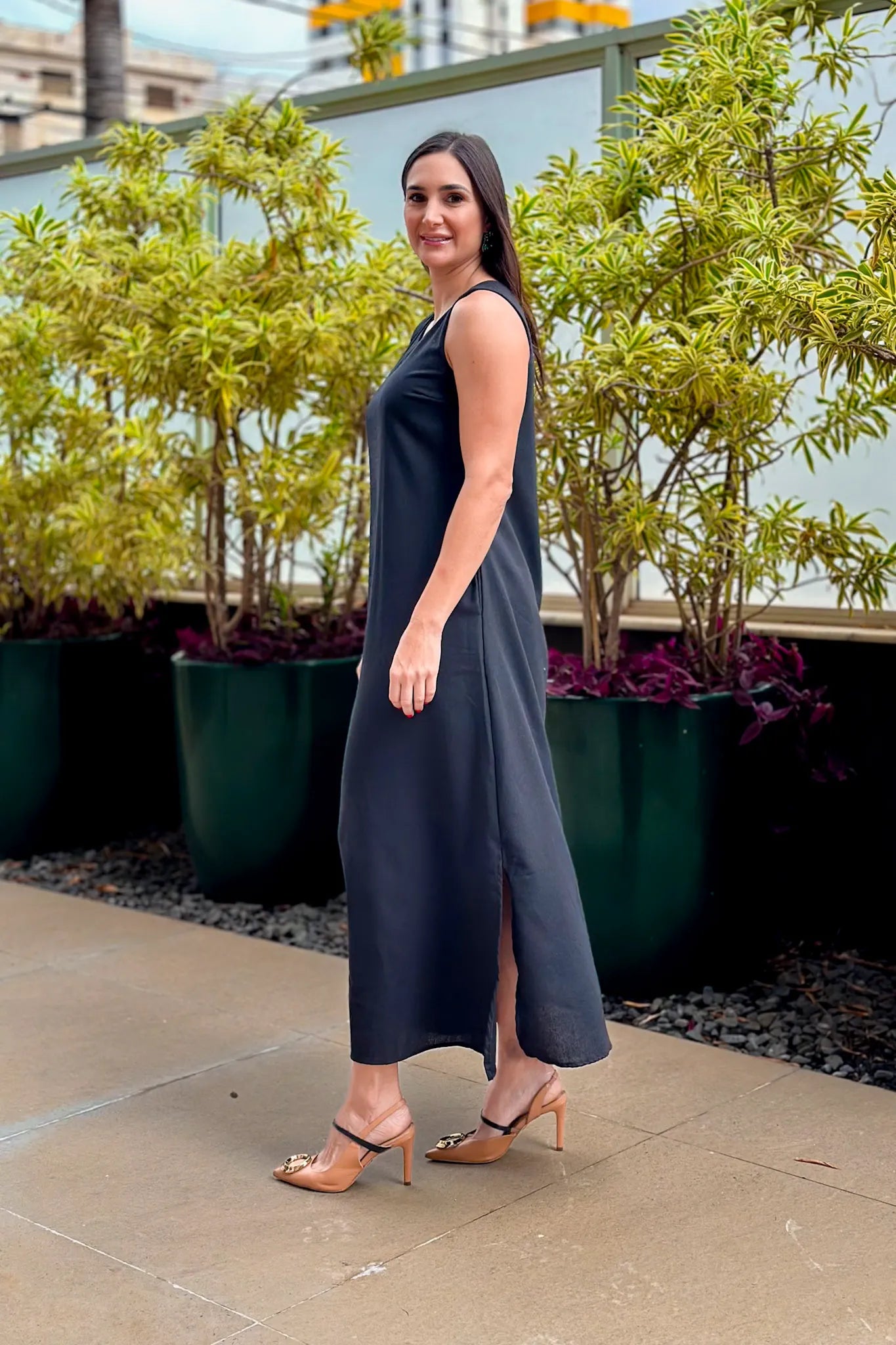 Vestido Midi Detalhe Bolso Elisa Preto