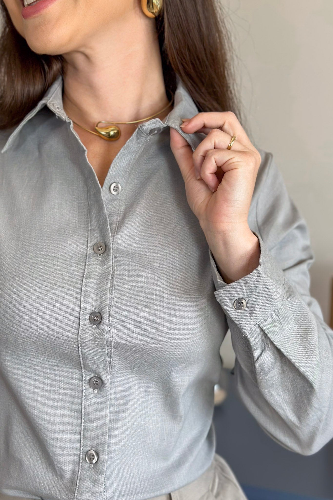 Camisa Manga Longa Cotton Premium Marisa Cinza