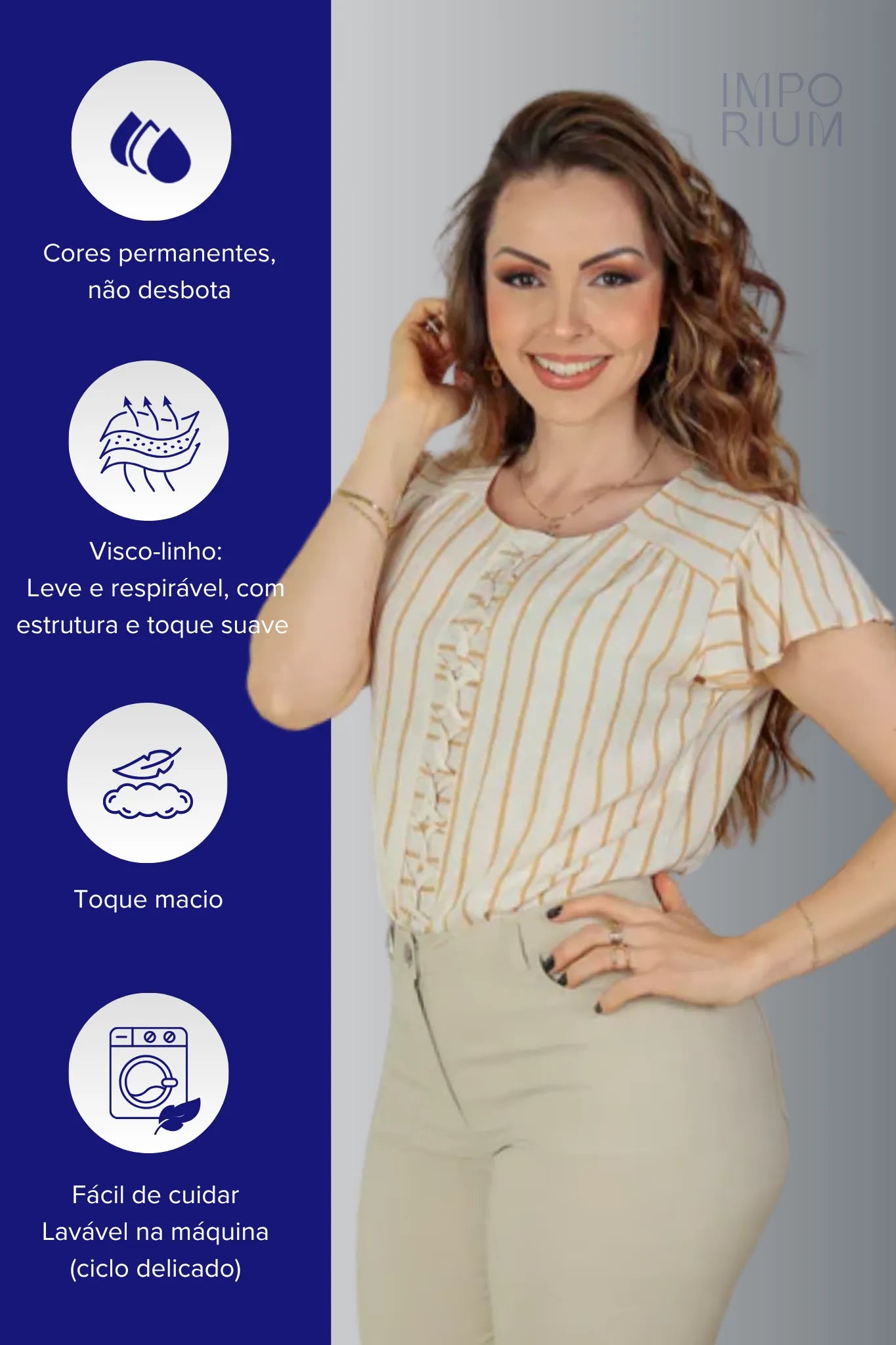 Blusa Babados Manga Detalhe Trançado Em Visco-linho Jenifer Marrom