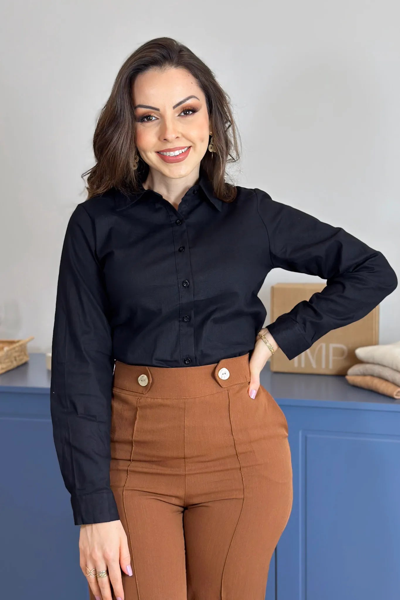 Camisa Manga Longa Cotton Premium Marisa Preta