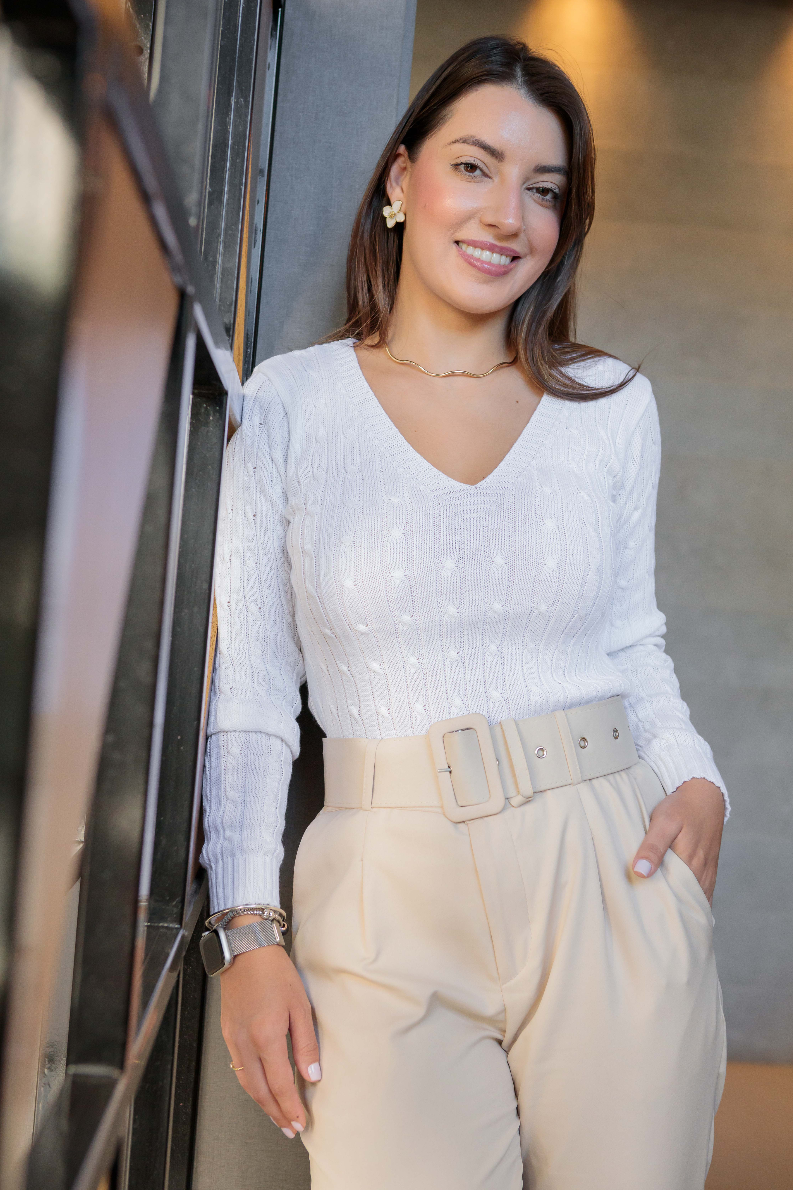 Blusa Manga Longa Tricot Detalhe Texturas Eva Branco