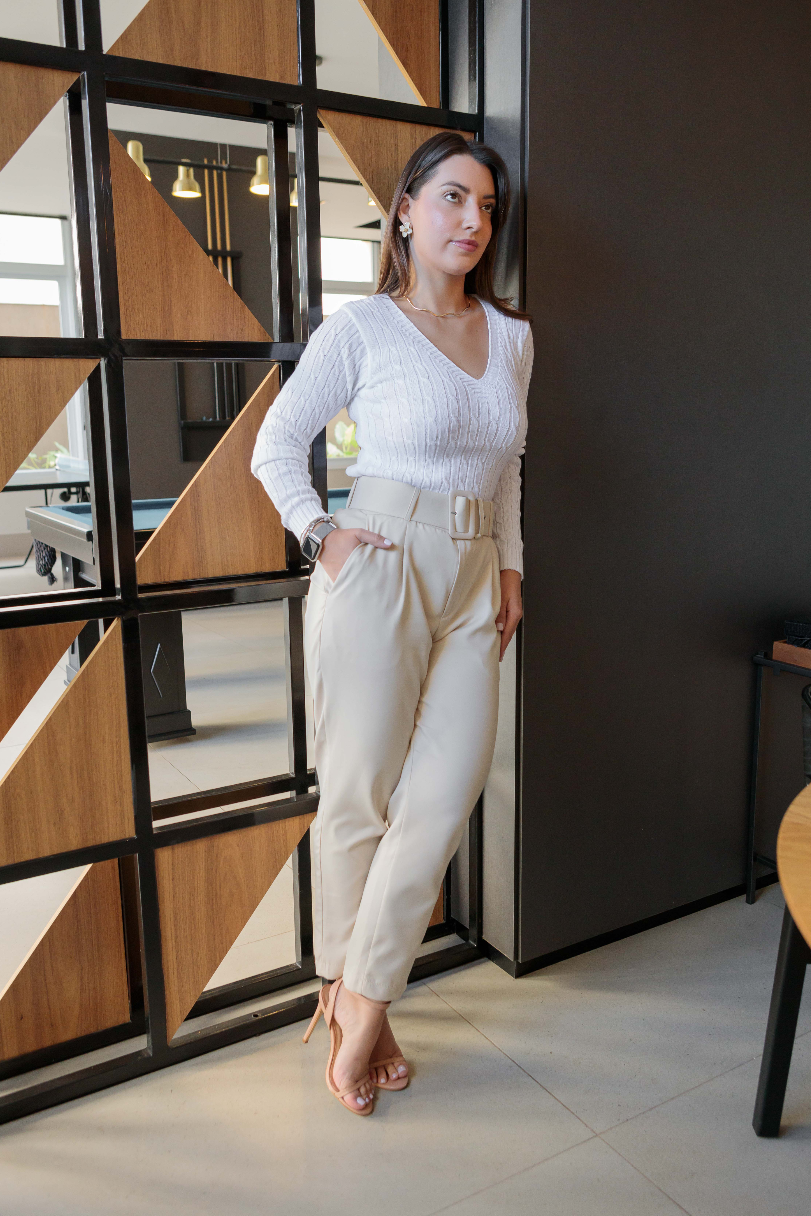 Blusa Manga Longa Tricot Detalhe Texturas Eva Branco