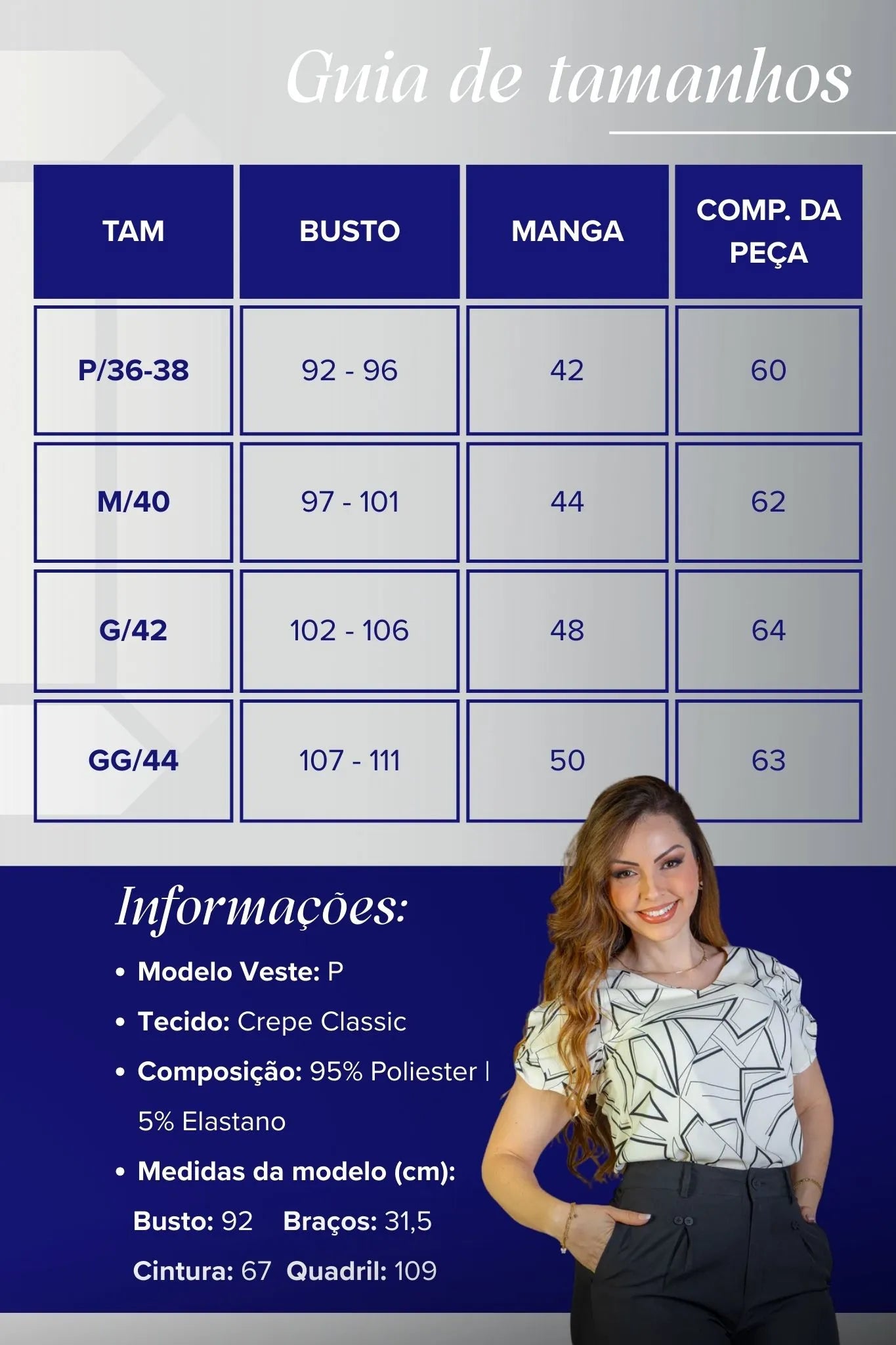 Blusa Manga Curta Decote "V" Crepe Classic Margot Estampada Creme