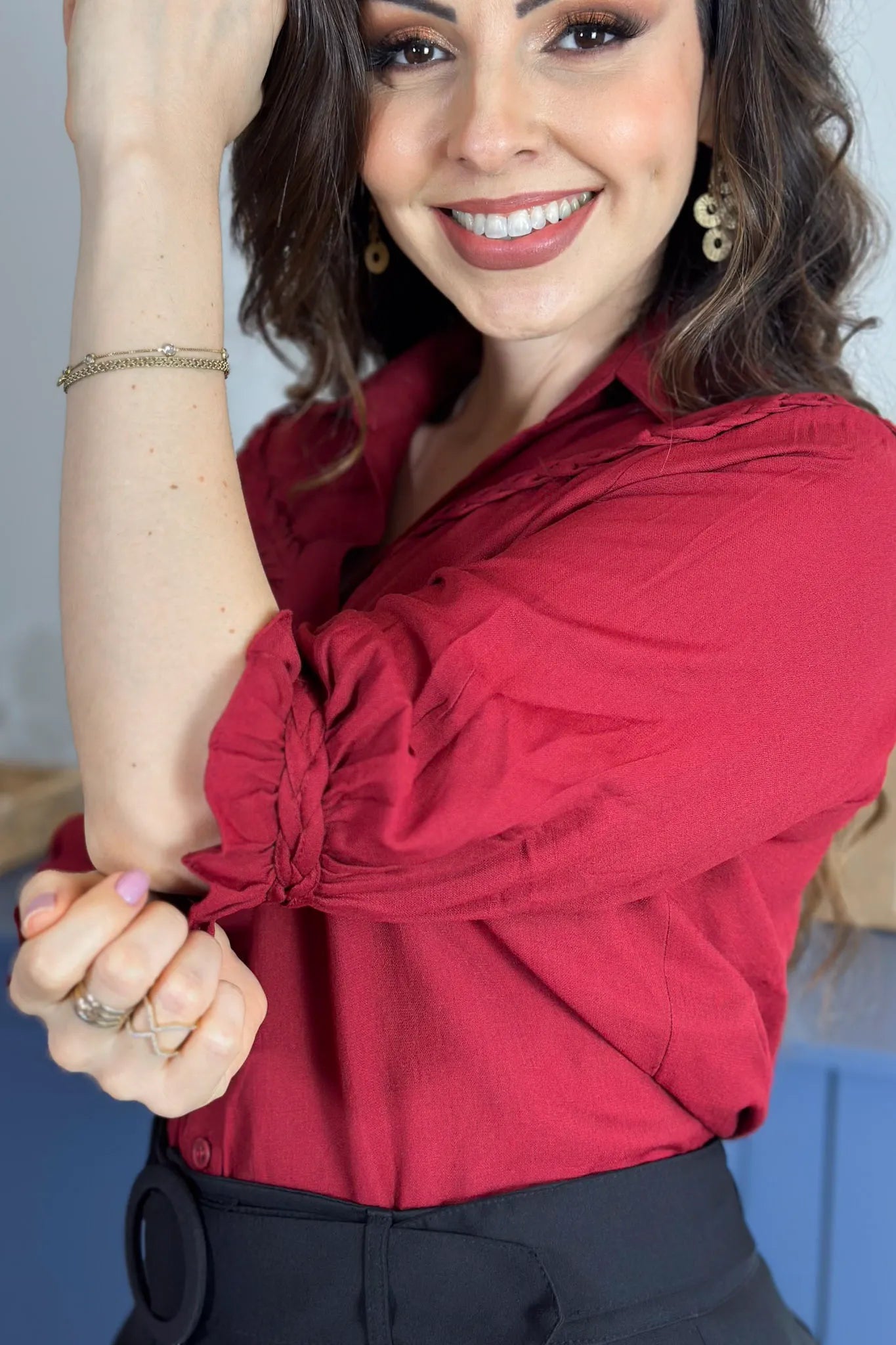 Blusa Manga 3/4 Visco Soft Detalhe Trançado Elenir Bordo