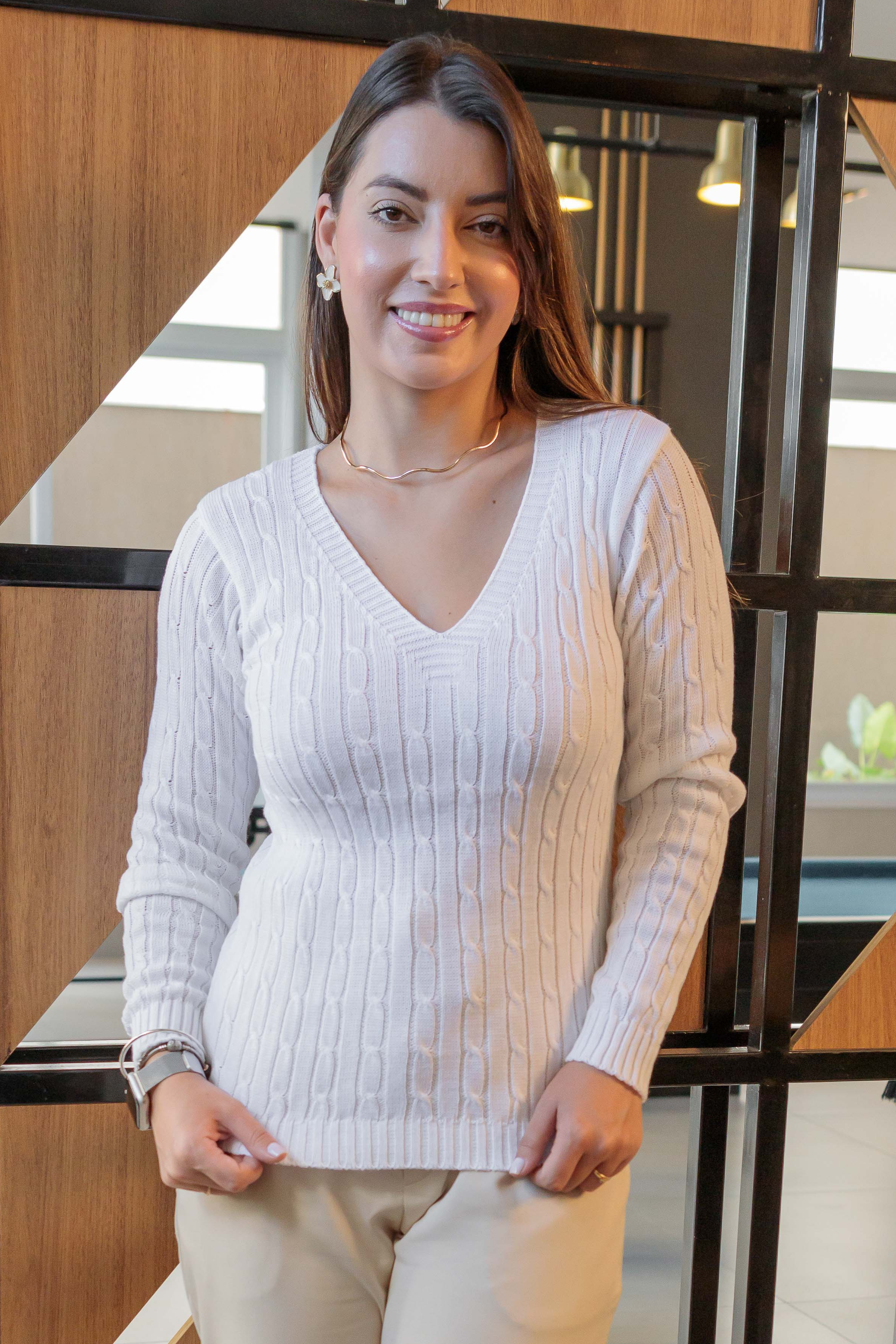 Blusa Manga Longa Tricot Detalhe Texturas Eva Branco