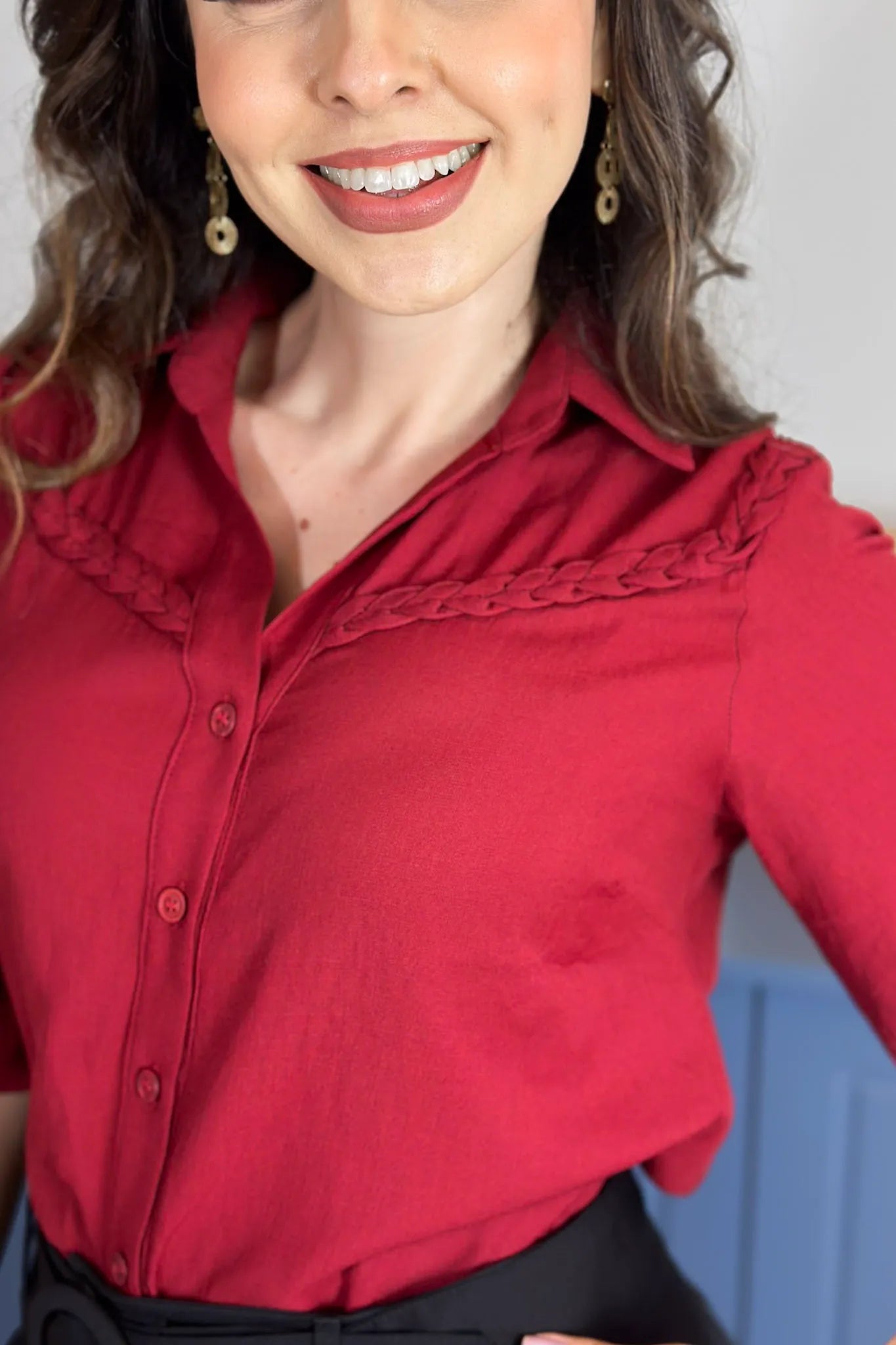 Blusa Manga 3/4 Visco Soft Detalhe Trançado Elenir Bordo