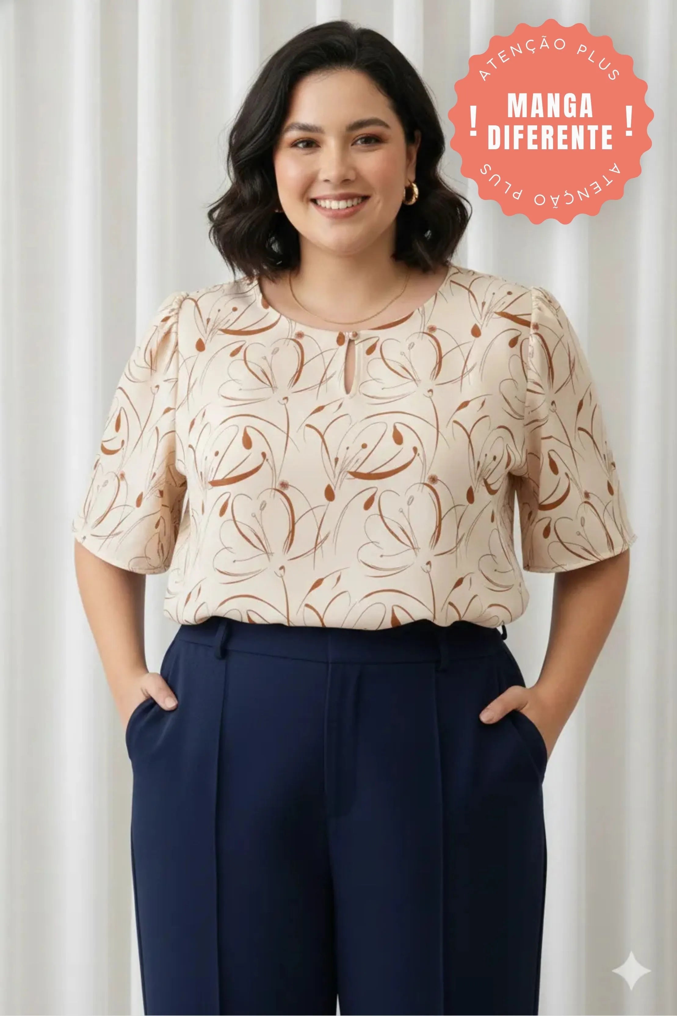 Blusa Manga Curta Transpassada Celina Estampada Marrom