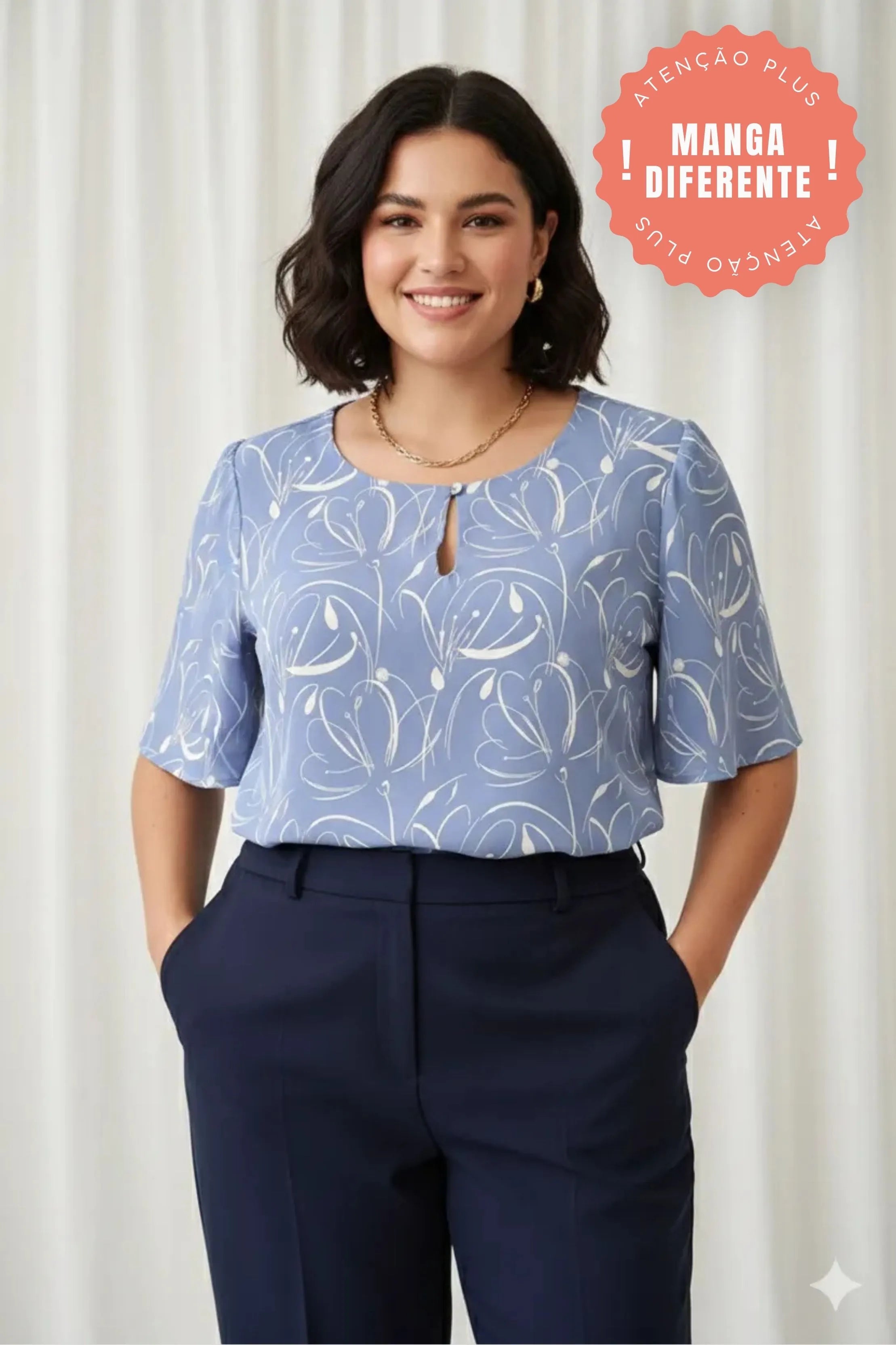 Blusa Manga Curta Transpassada Celina Estampada Azul