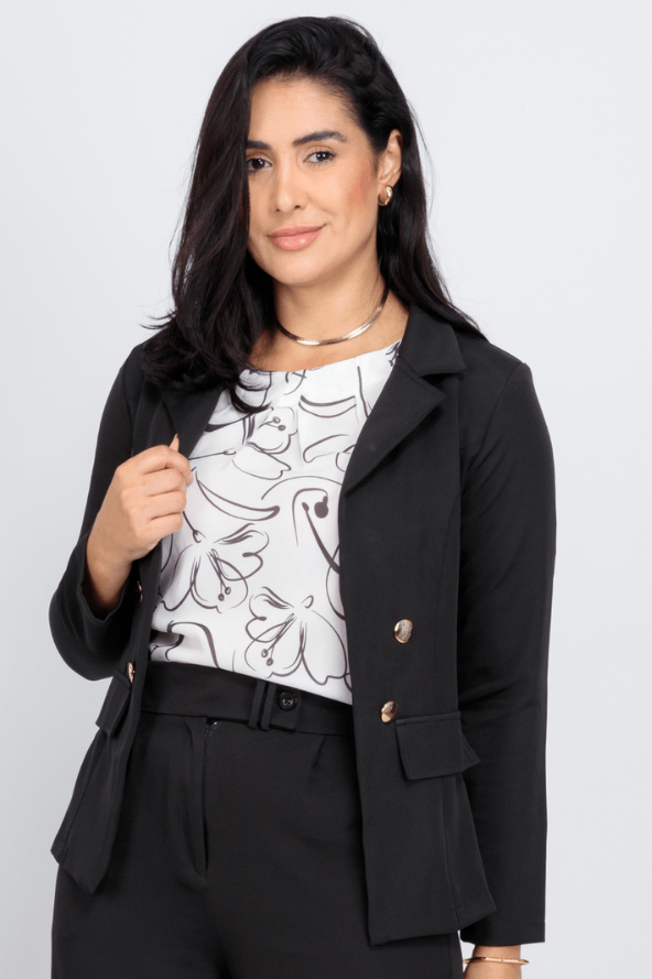 Blazer Detalhe Botão Leticia Preto