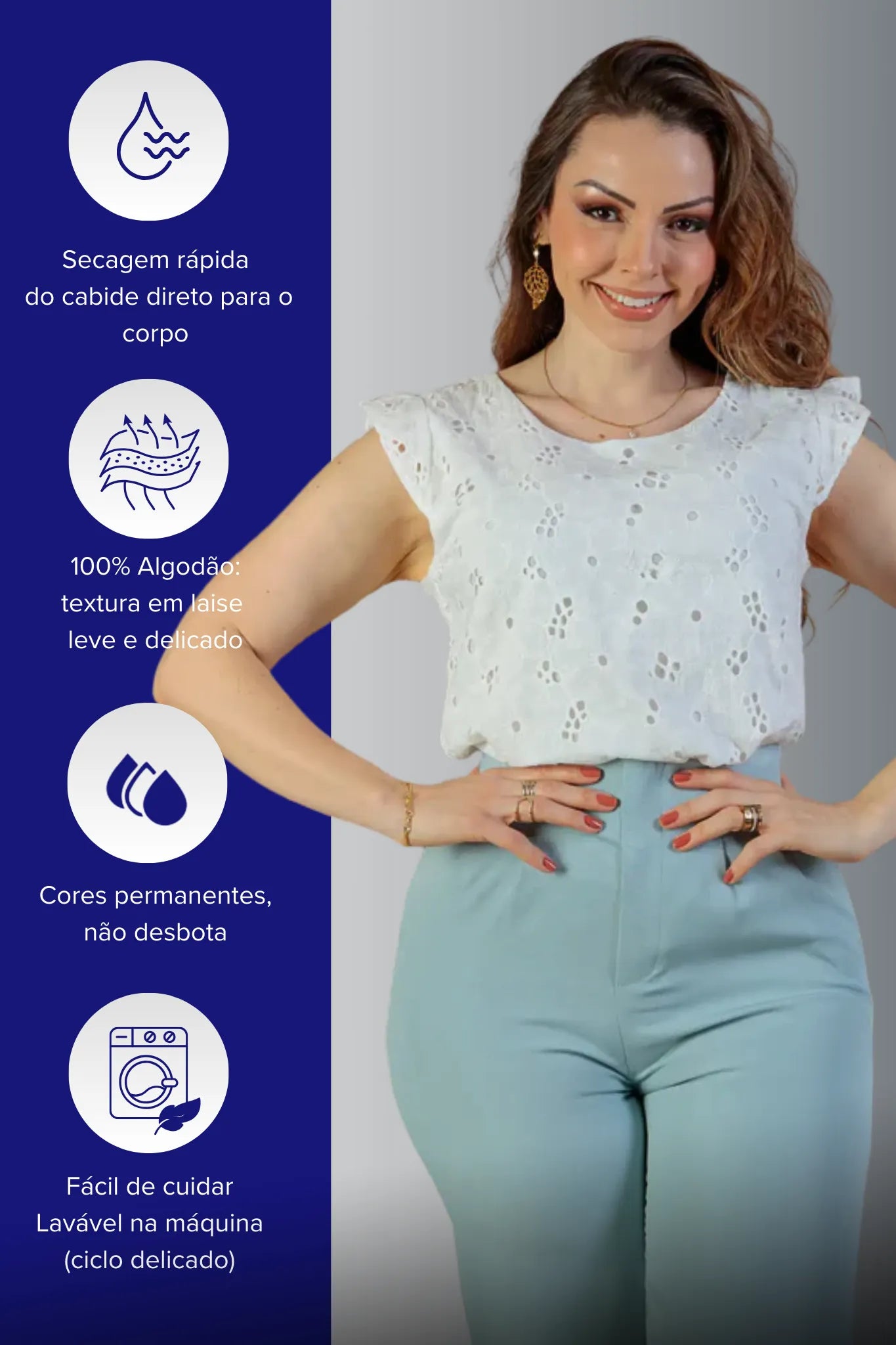 Blusa Regata Em Algodão Textura Bordada Laise Suzy Branca