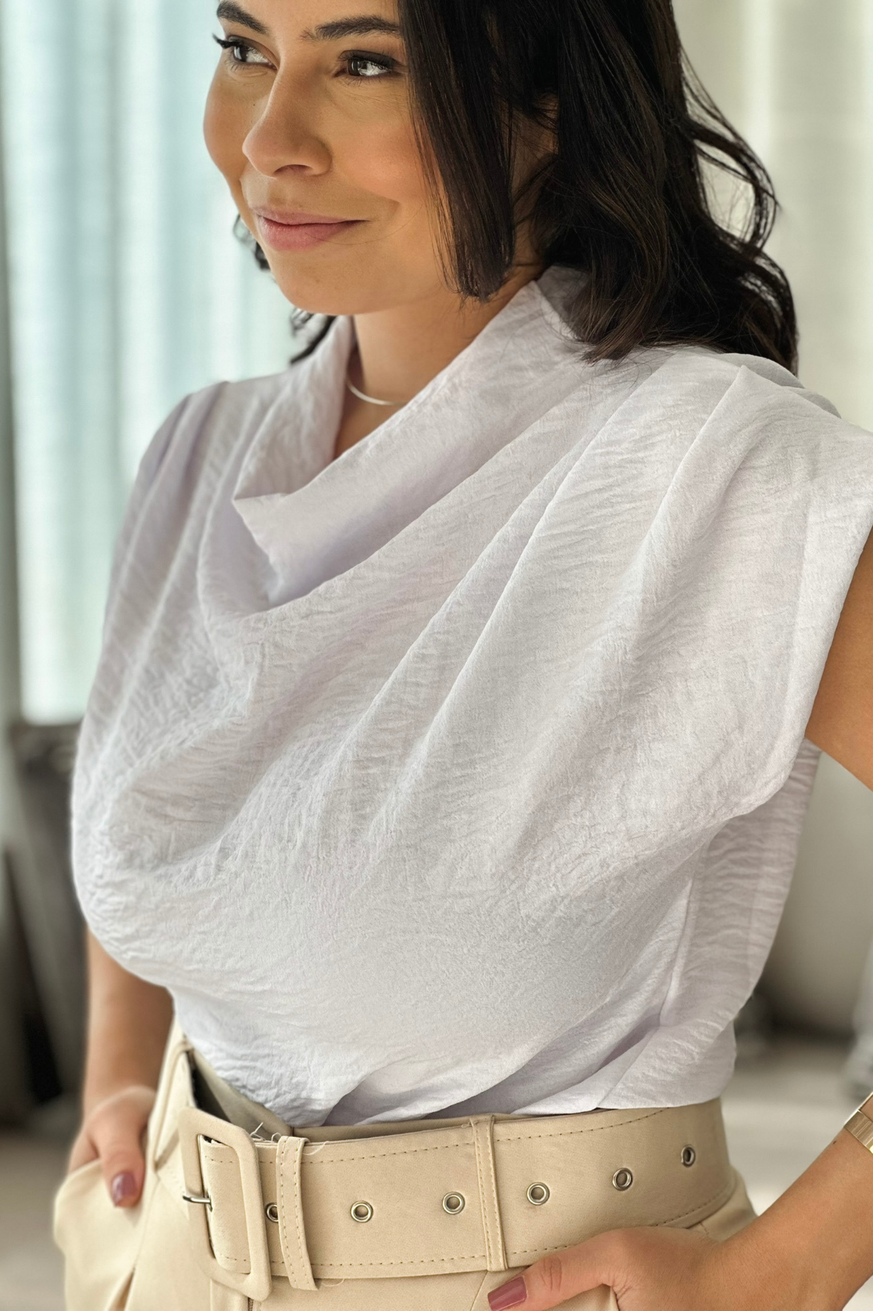 Blusa Manga Curta Gola Boba Andressa Branca