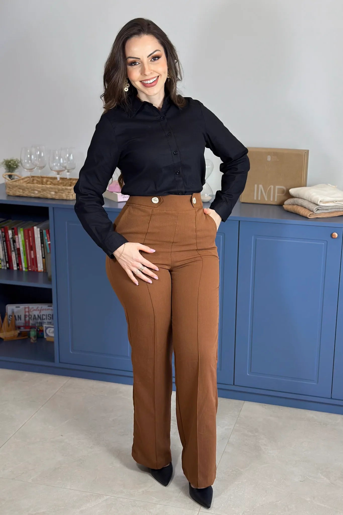 Camisa Manga Longa Cotton Premium Marisa Preta