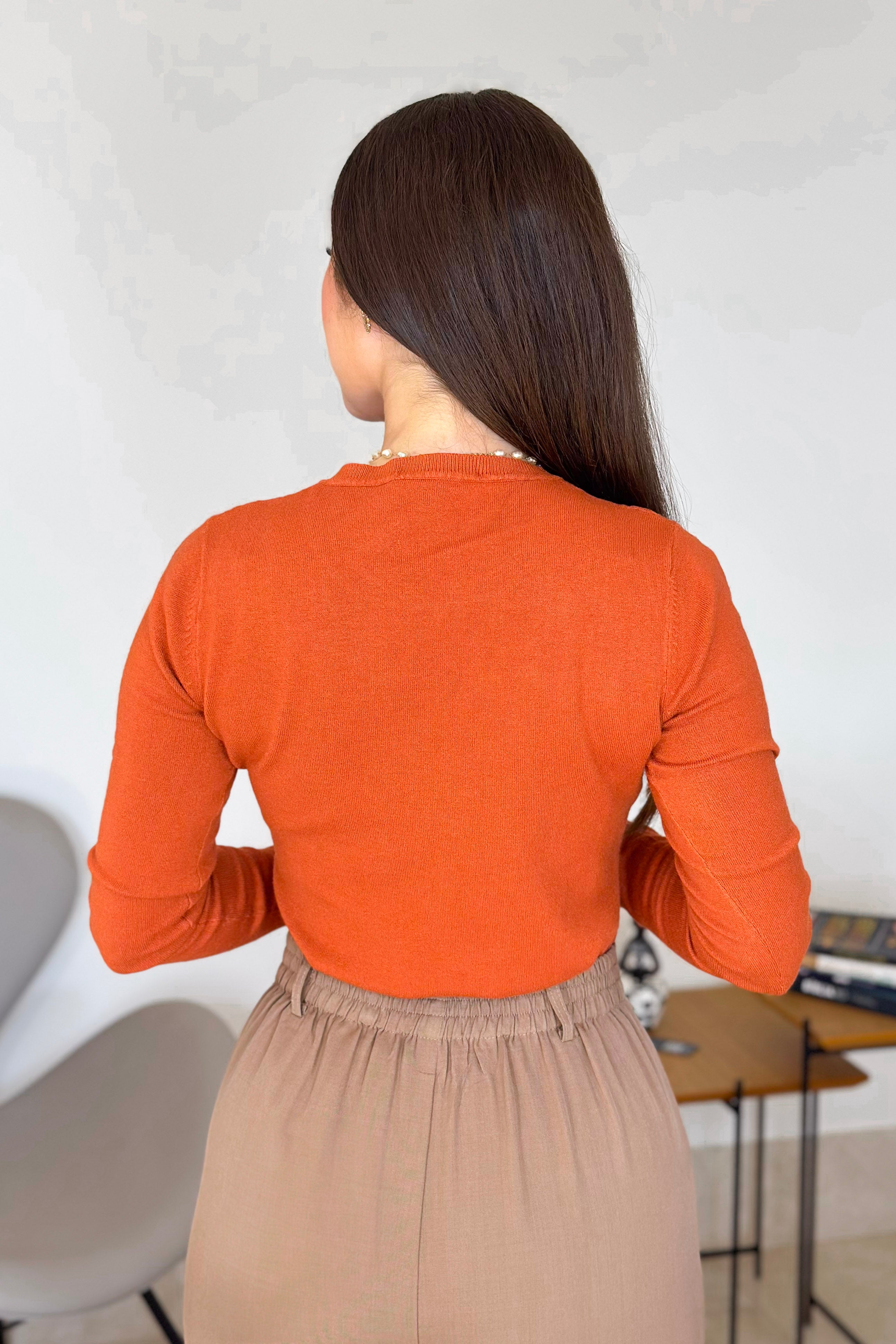 Blusa Manga Longa Em Tricot Lux Adriele Terracota