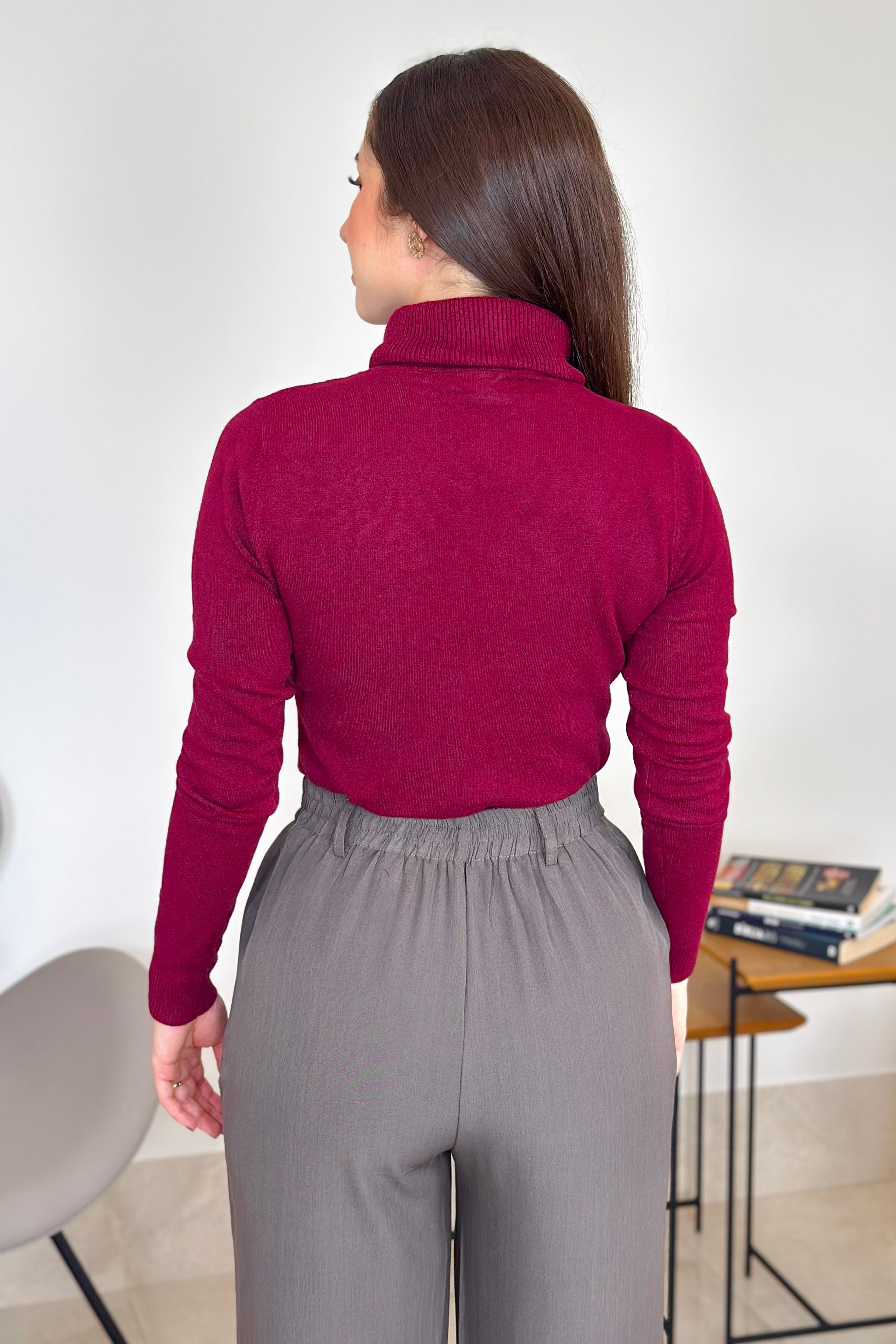 Blusa Manga Longa Em Tricot Modal Gola Boba Erica Marsala