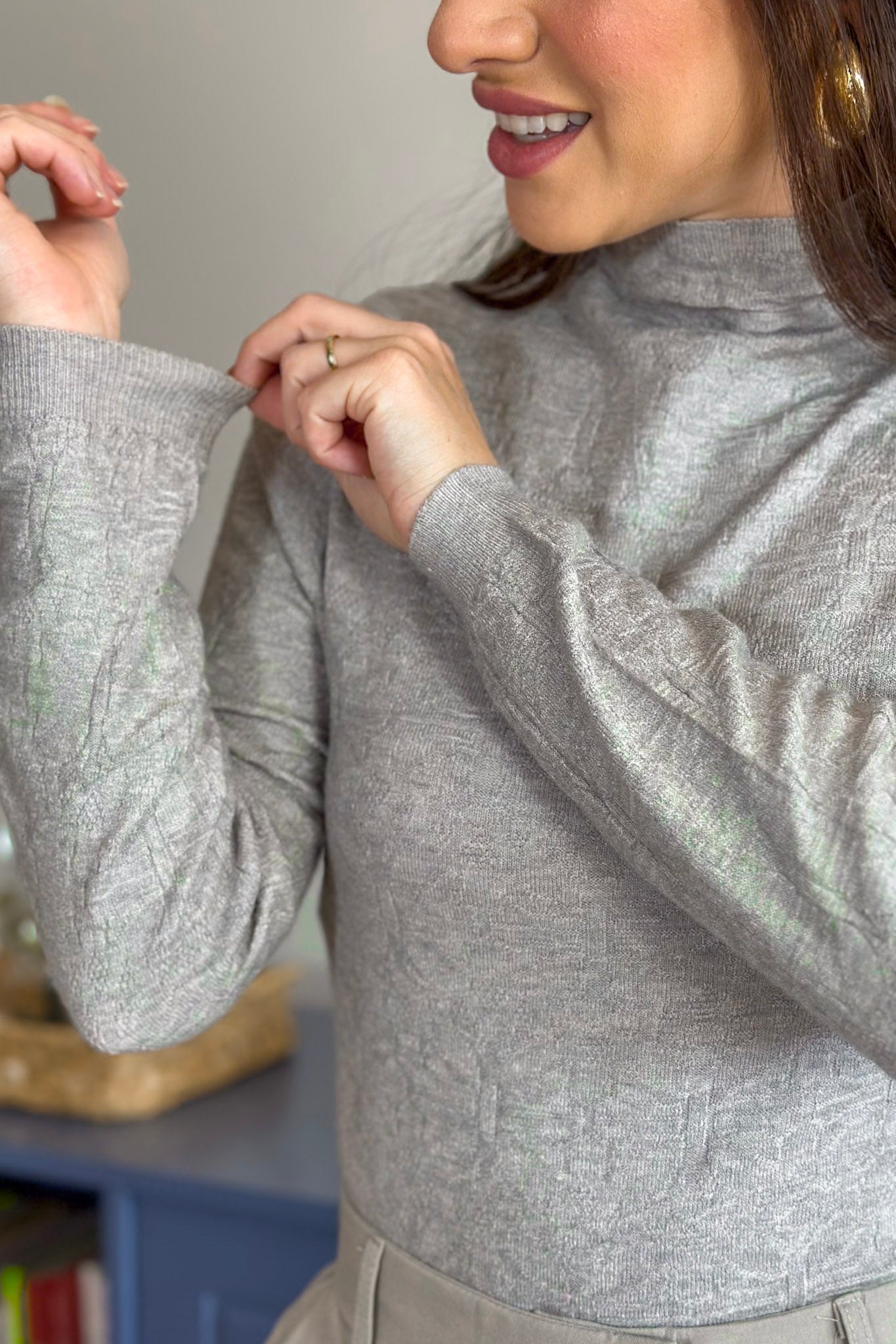 Blusa Manga Longa Em Tricot Cotton Margaret Cinza