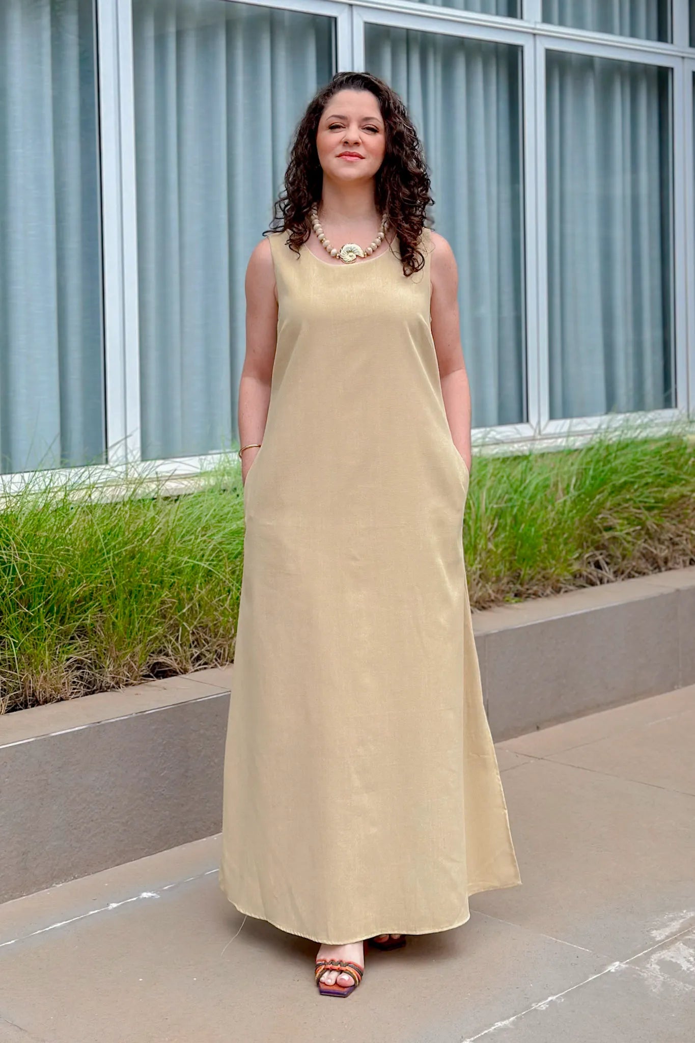 Vestido Midi Detalhe Bolso Elisa Amarelo