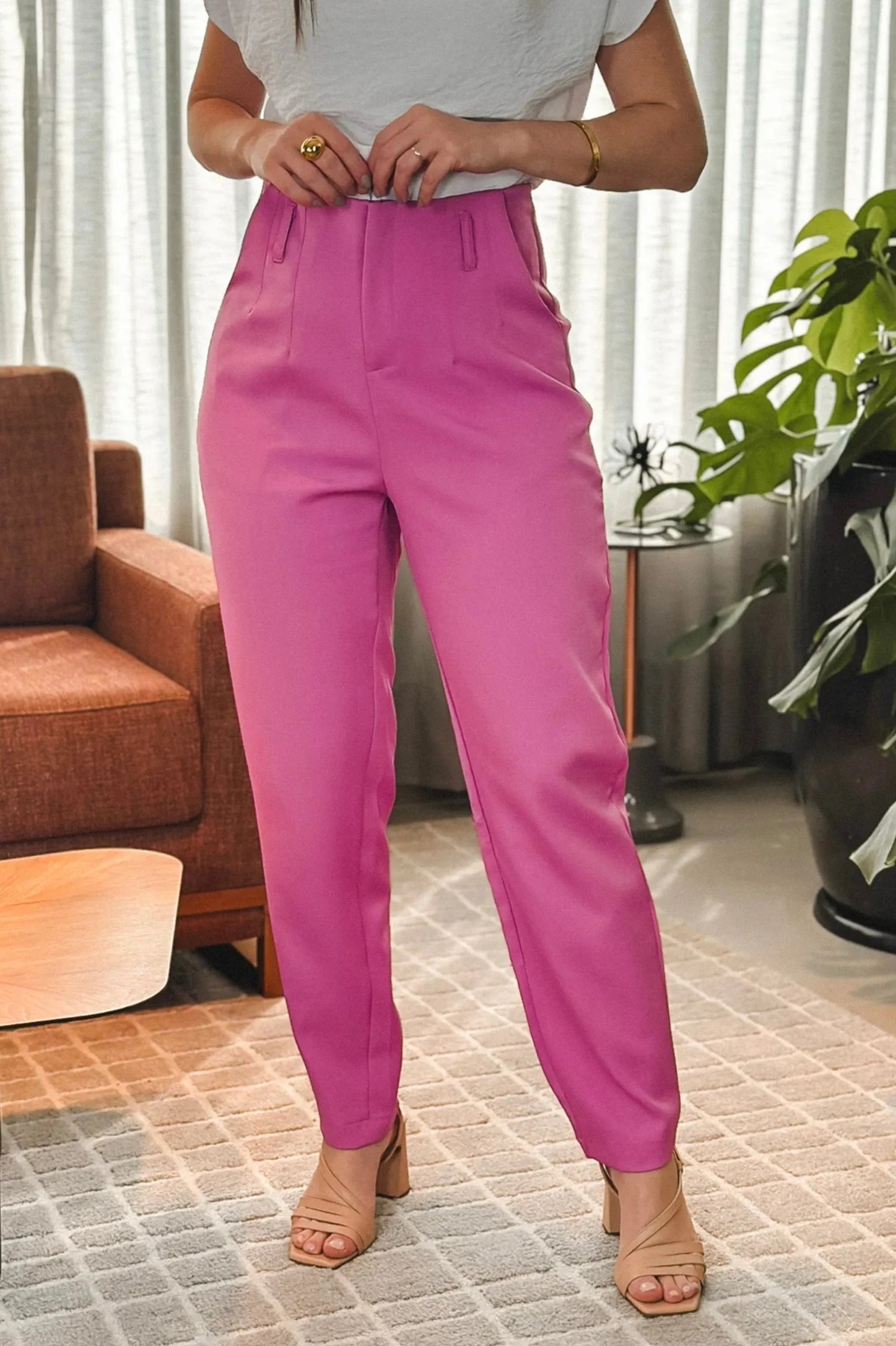 Calça Alfaiataria Detalhe Cós Passador Julia Lilás - imporium