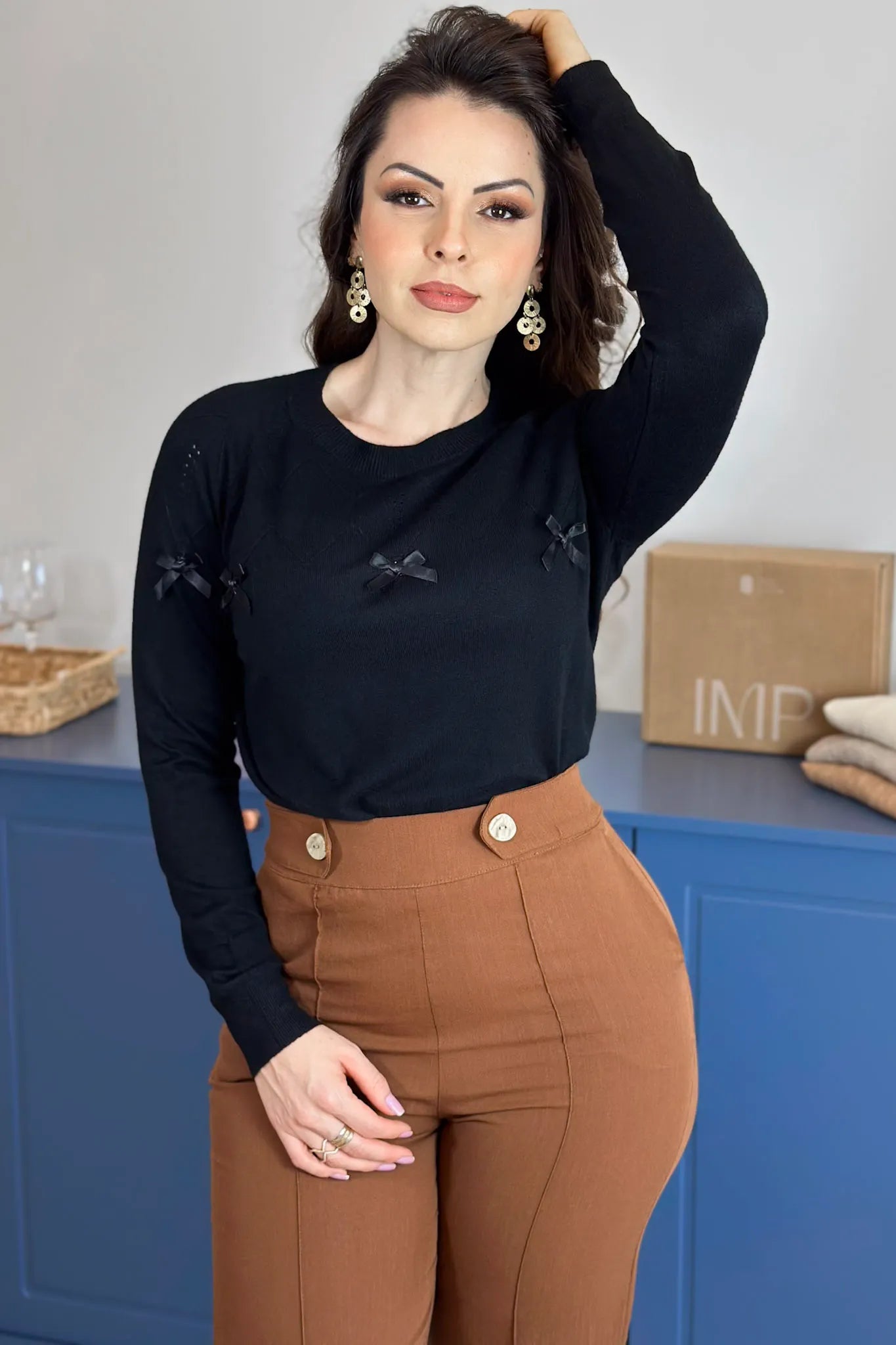 Blusa Manga Longa Em Tricot Cotton Ágata Preto