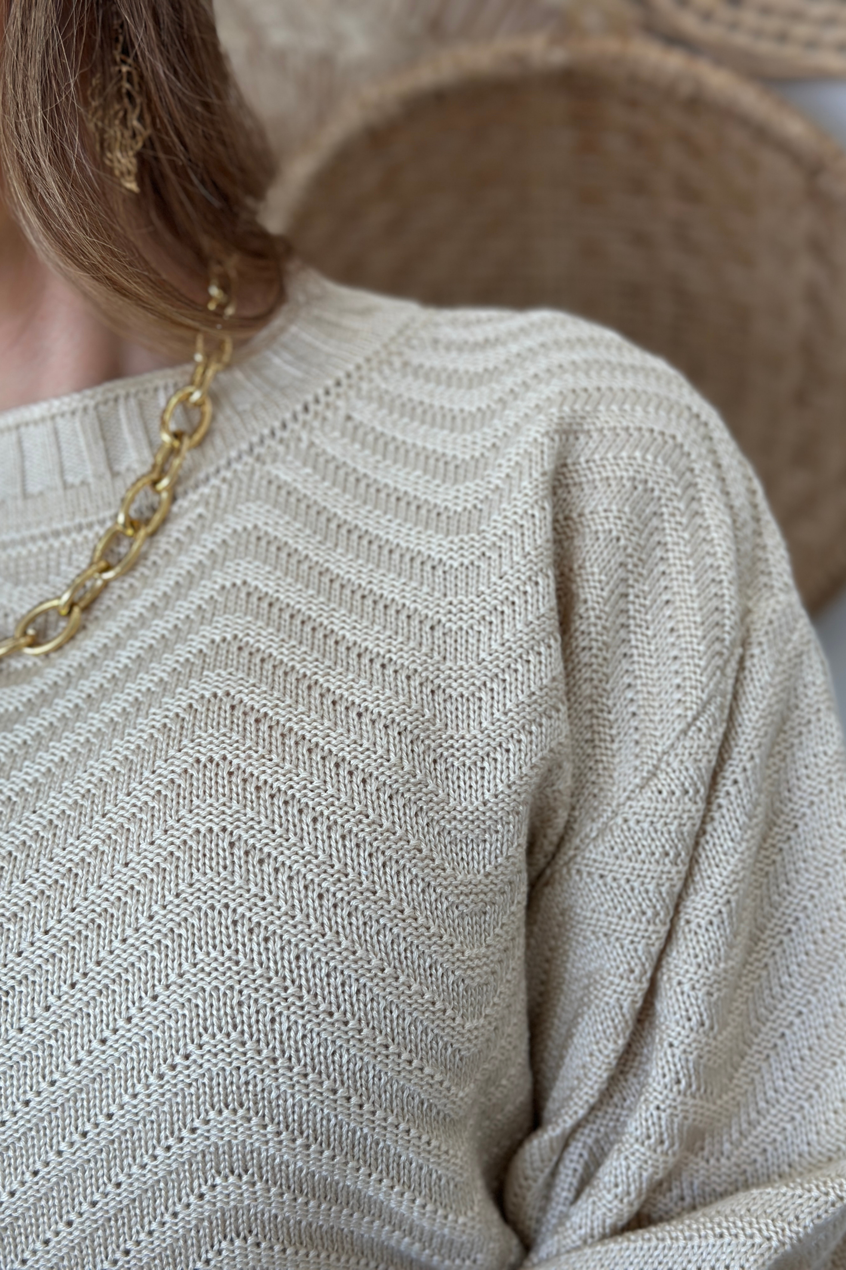 Blusa Manga Longa Tricot Simone Creme
