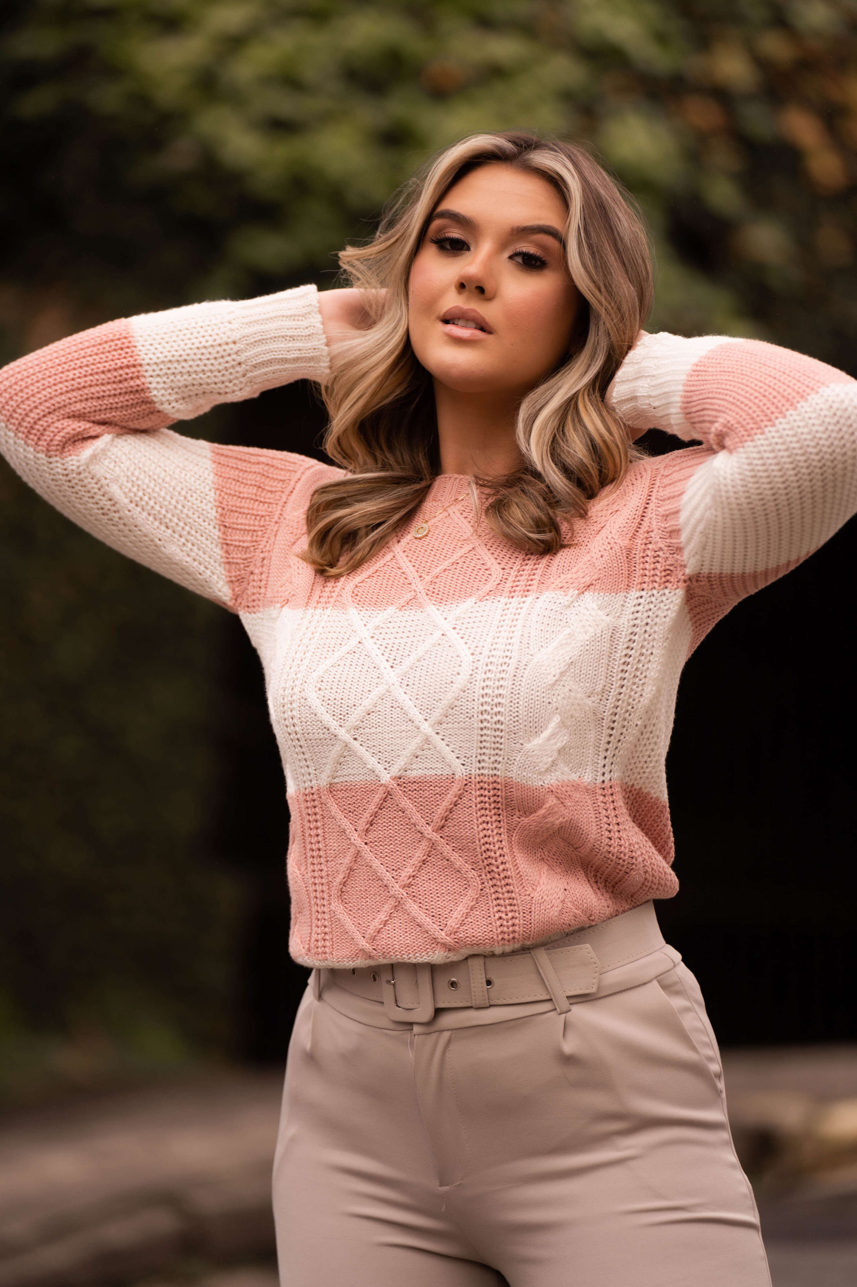 Blusa Tricot Manga Longa Listrada Monique Rosa