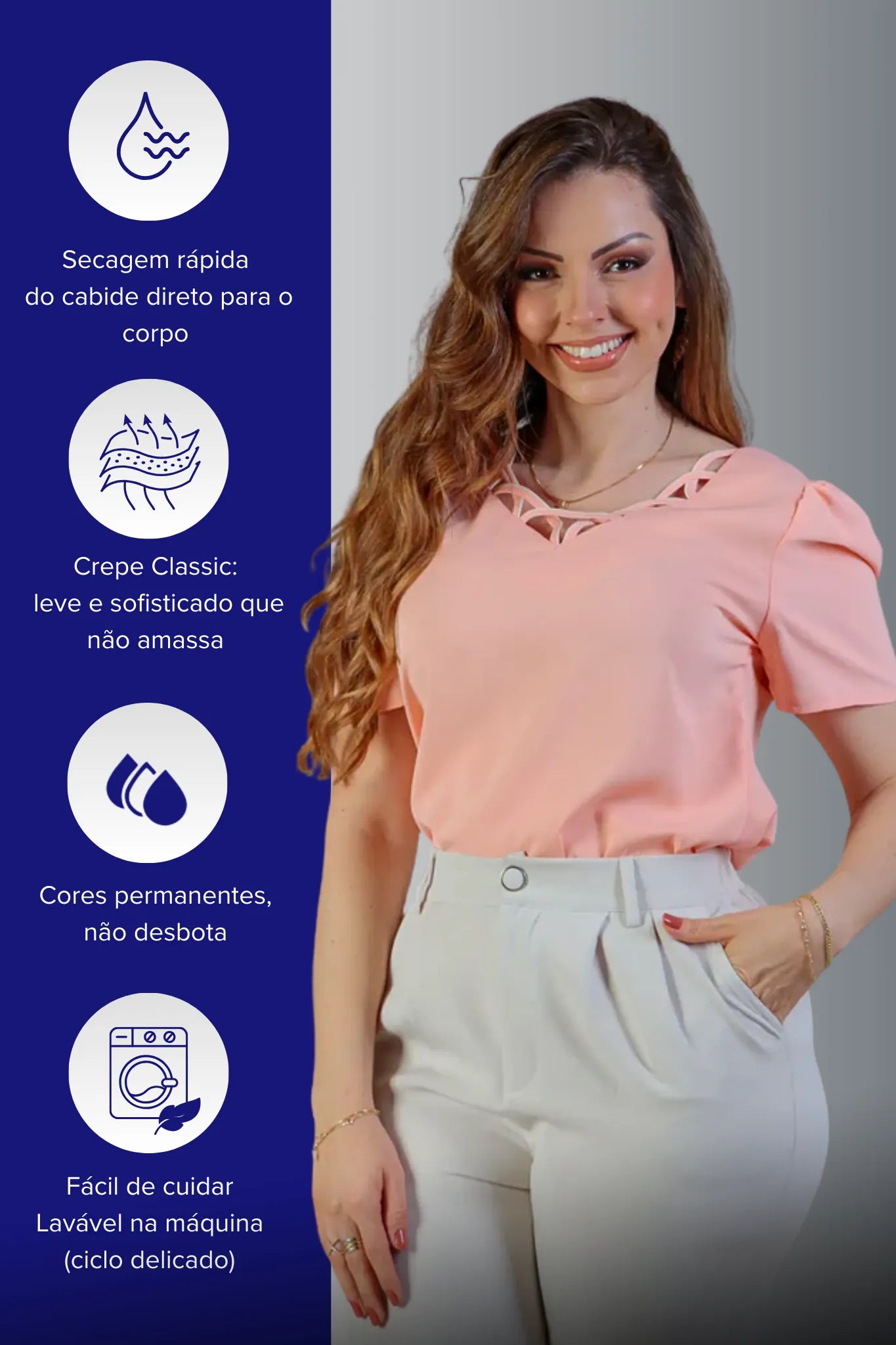 Blusa Manga Curta Detalhe Decote Crepe Classic Carolina Rosa
