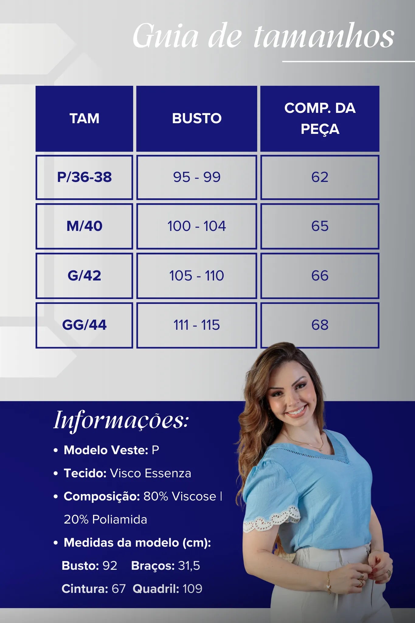 Blusa Manga Curta Detalhe Decote “V” Visco Essenza Elen Azul