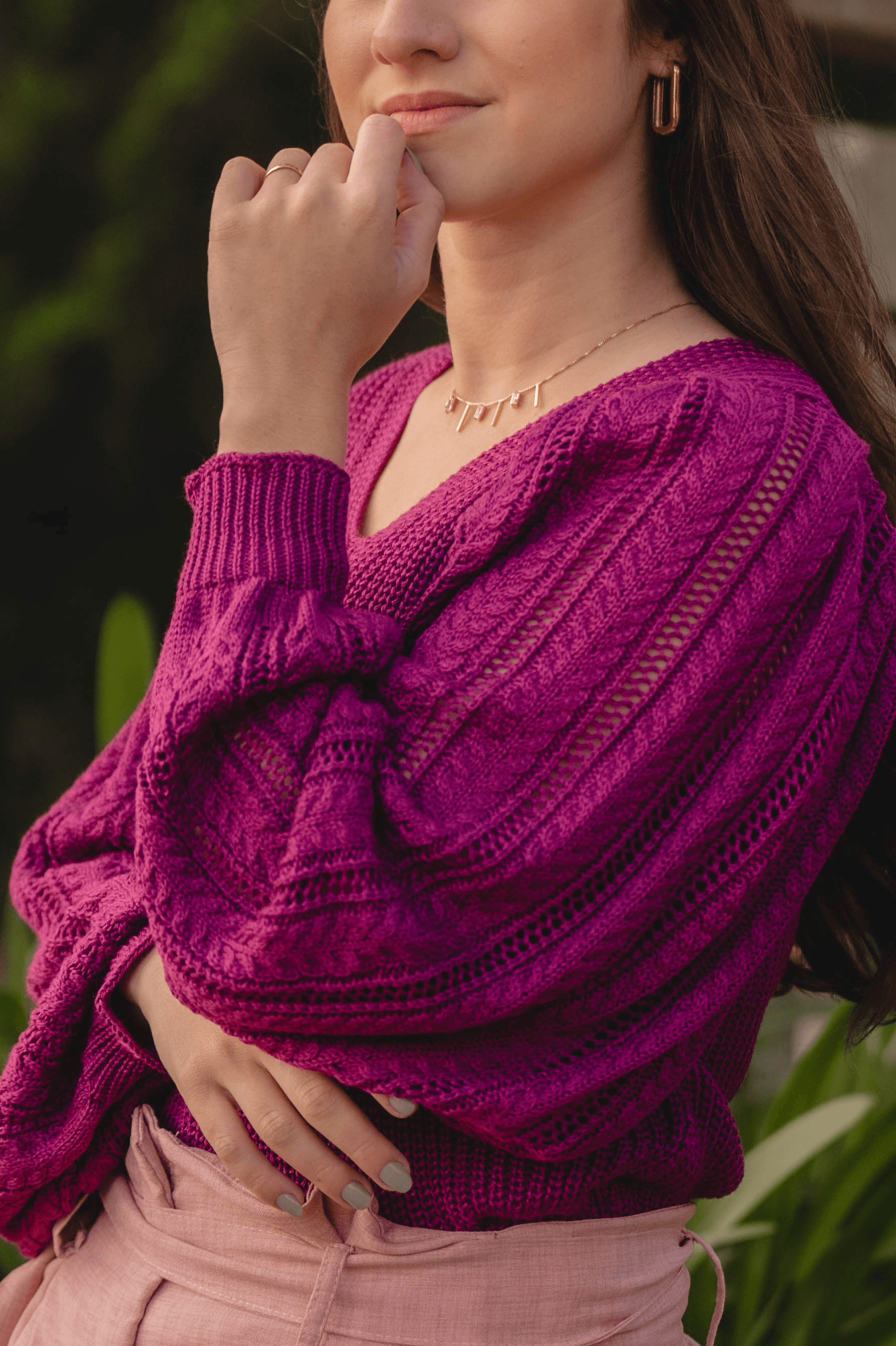 Blusa Tricot Manga Longa Renata Fúcsia