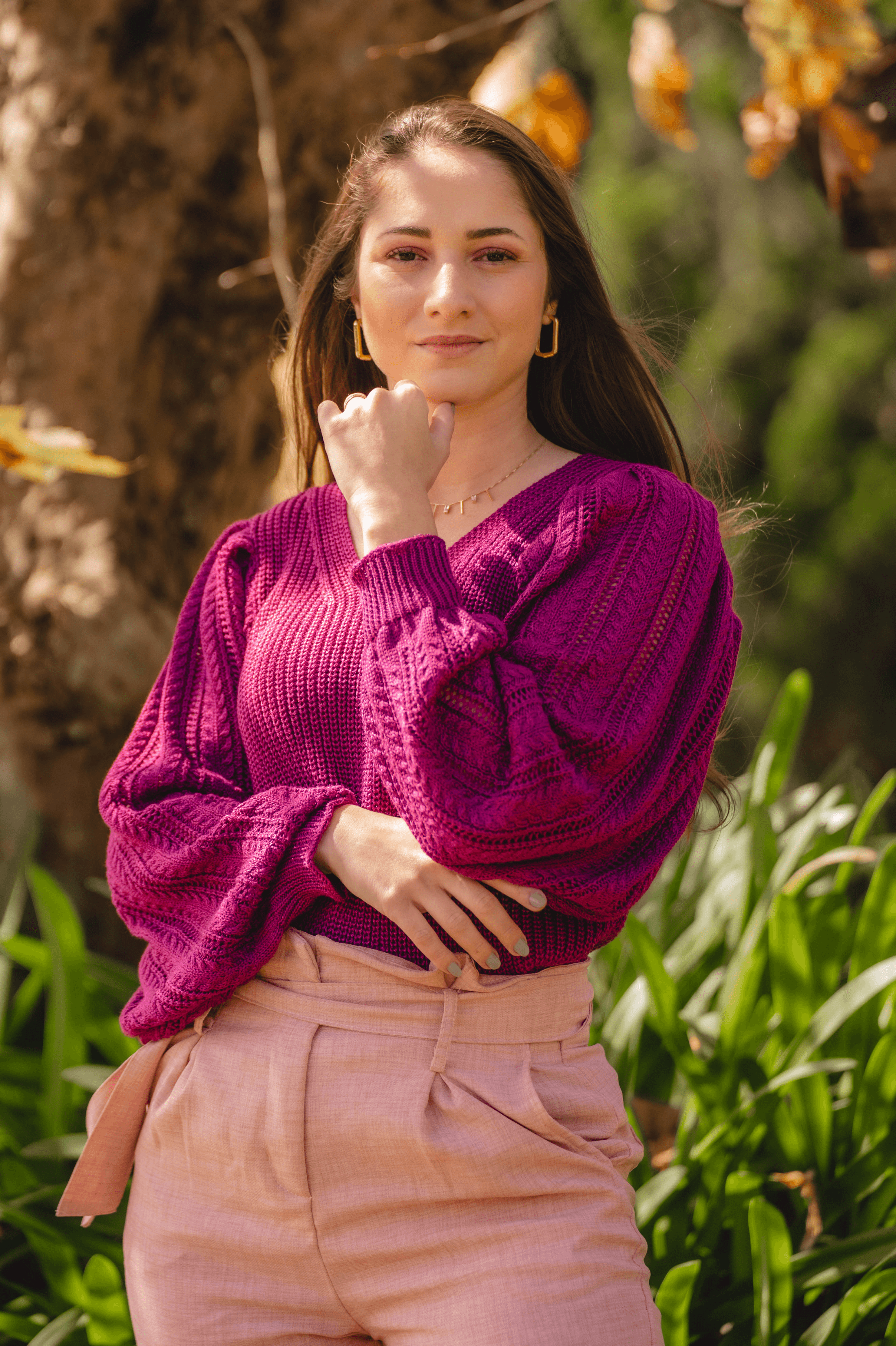 Blusa Tricot Manga Longa Renata Fúcsia