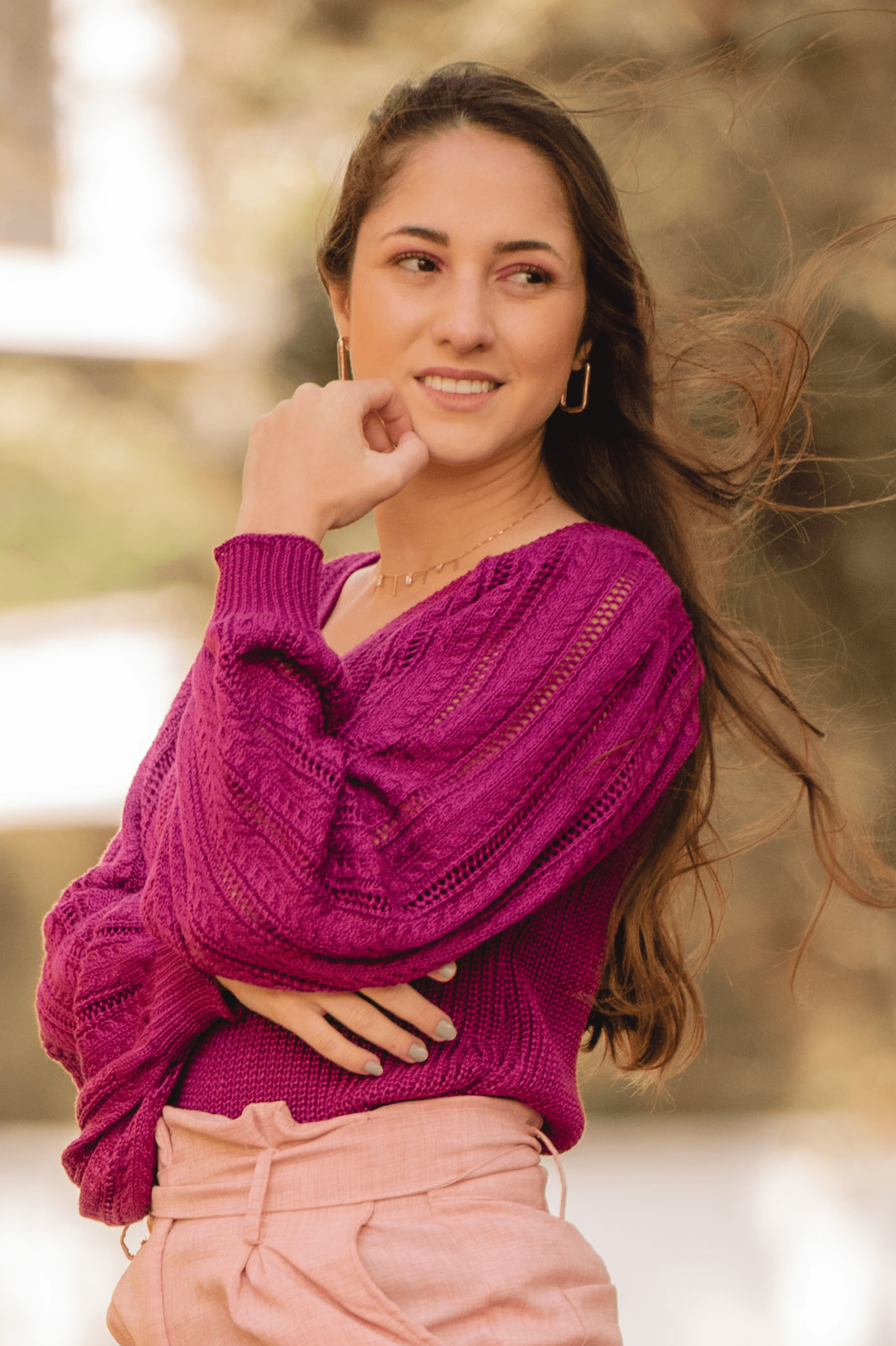 Blusa Tricot Manga Longa Renata Fúcsia