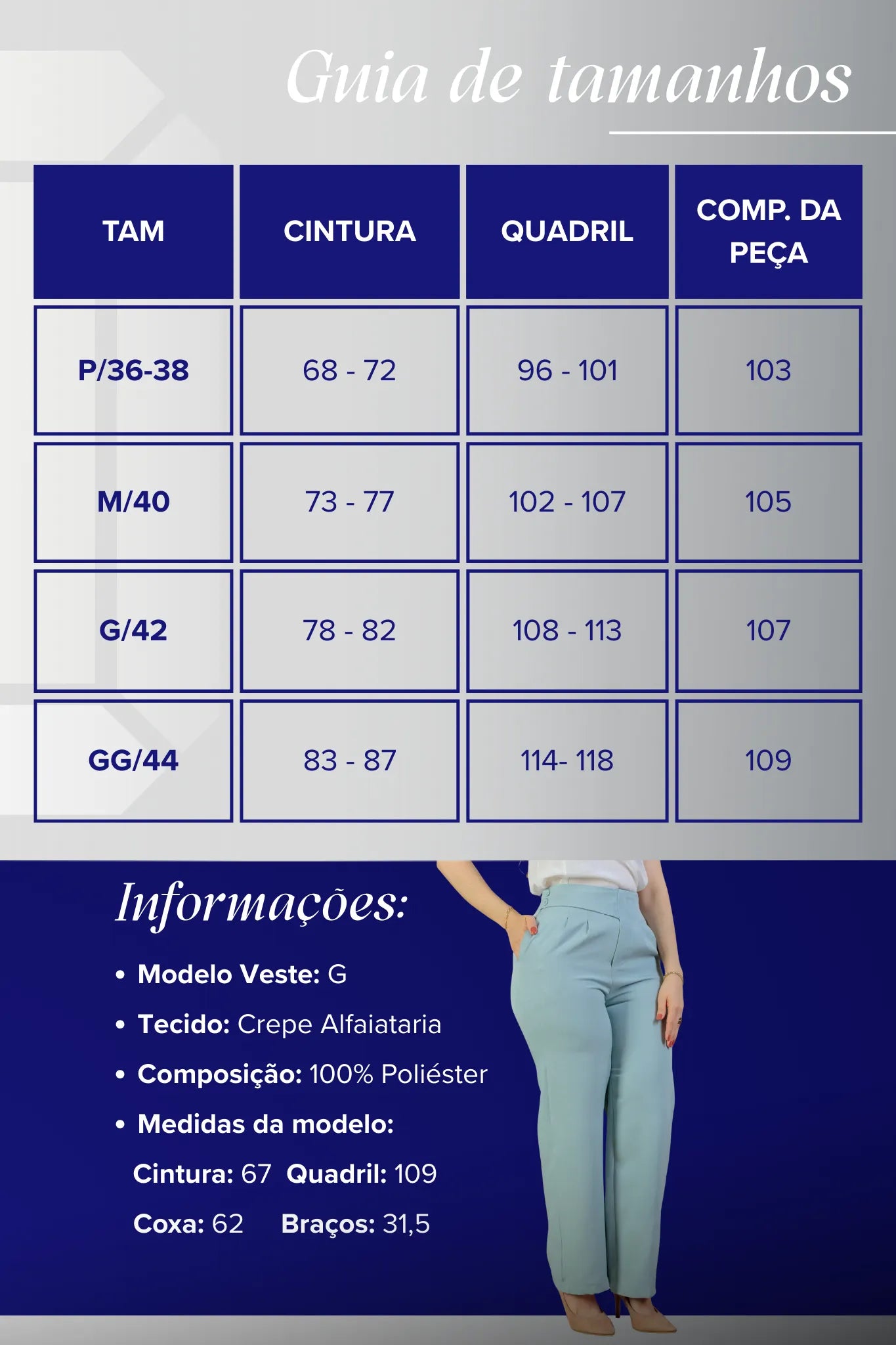 Calça Corte Reto Alfaiataria Detalhe Cós Eloísa Azul