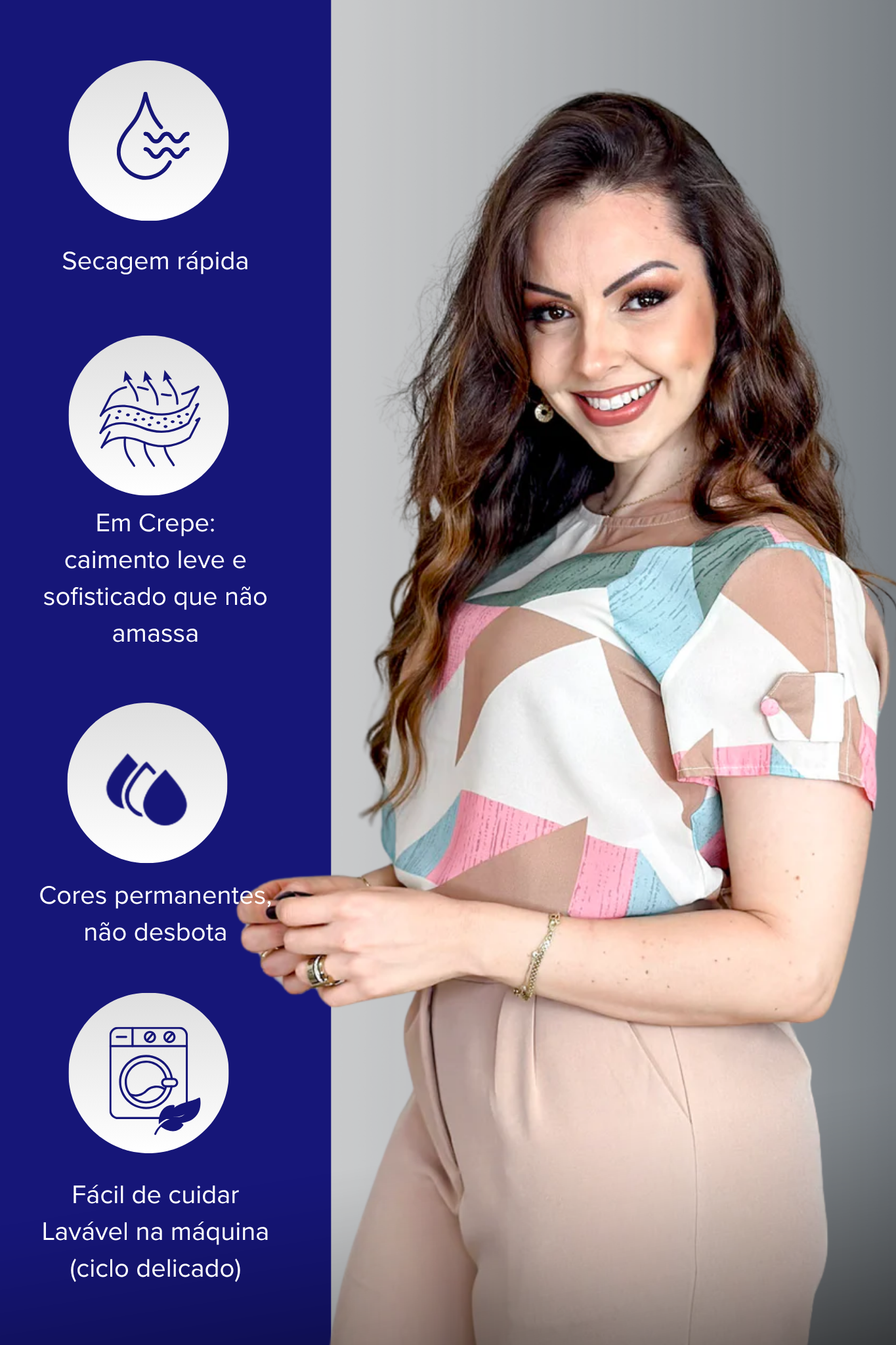 Blusa Manga Curta Estampa Geométrica Giulia Bege