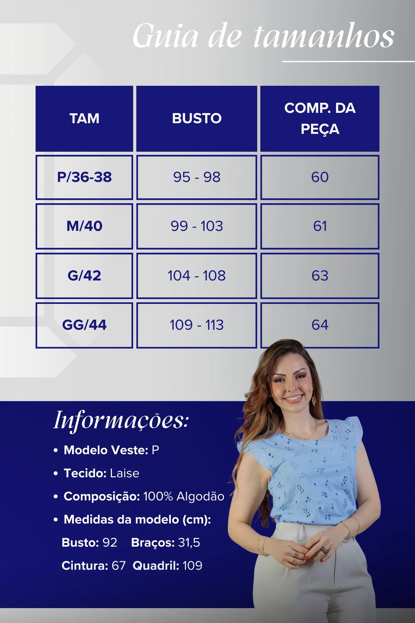 Blusa Regata Em Algodão Textura Bordada Laise Suzy Azul