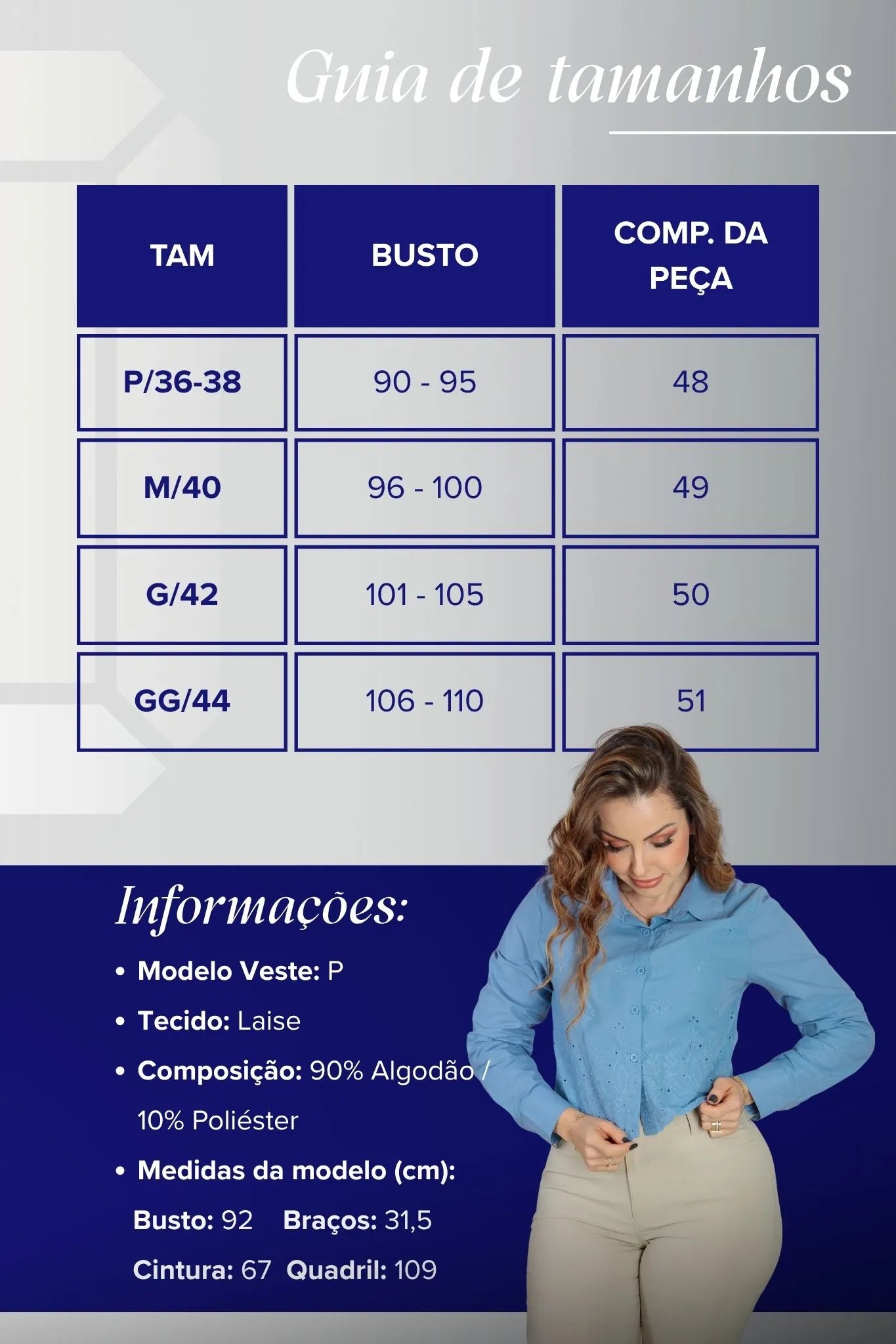 Camisa Em Laise Roseli Azul