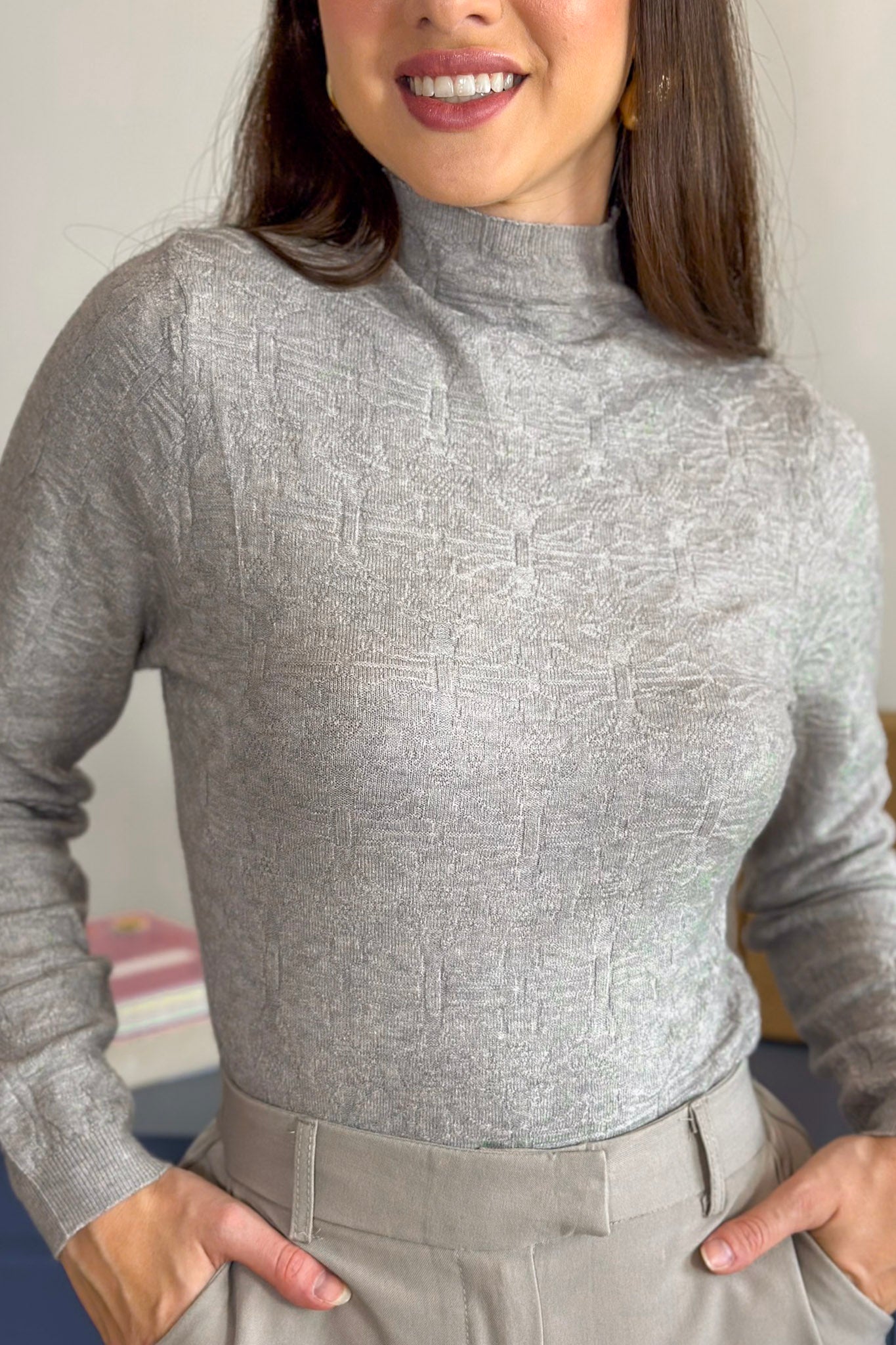 Blusa Manga Longa Em Tricot Cotton Margaret Cinza