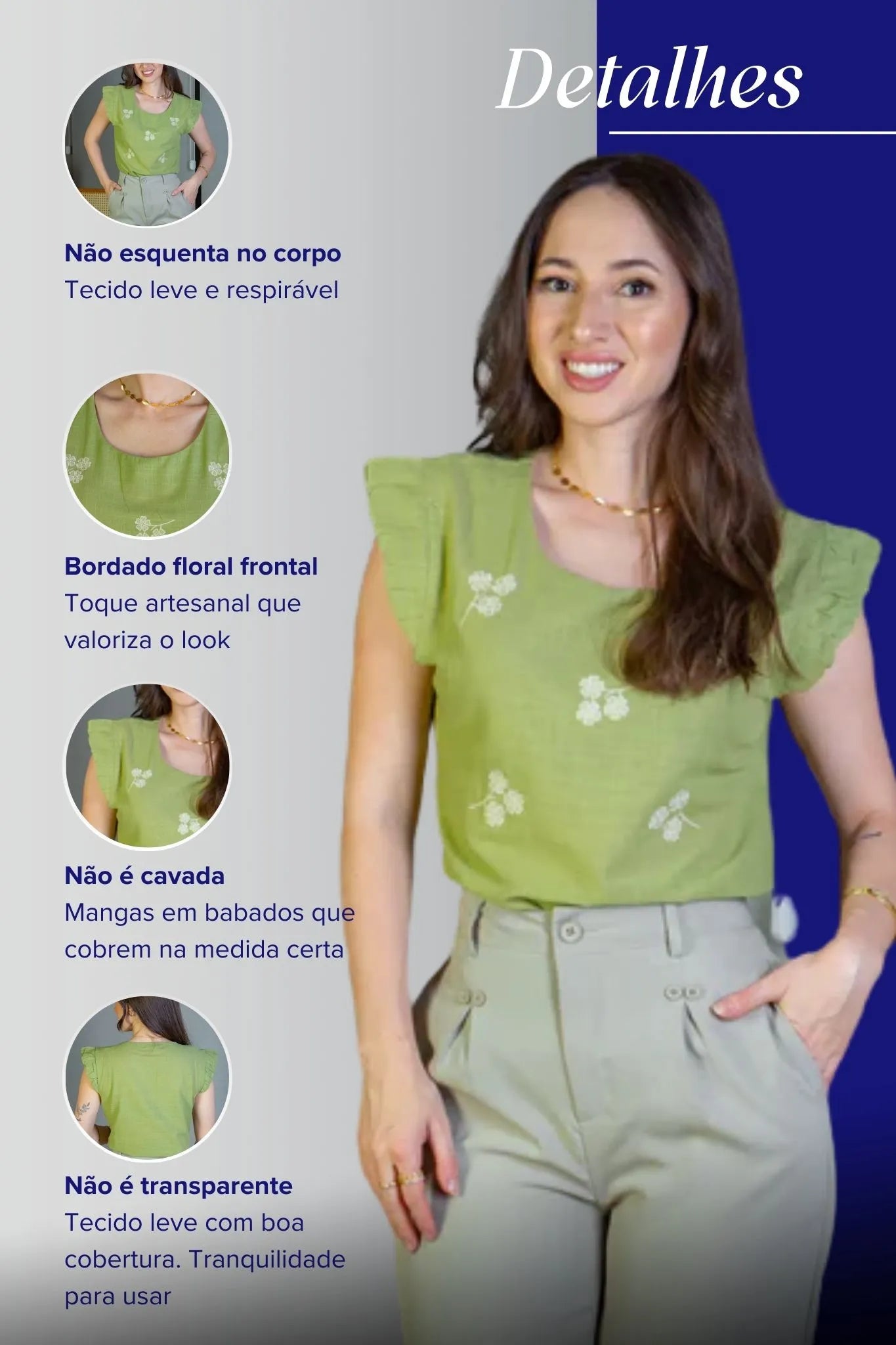 Blusa Manga Curta Em Algodão Textura Laise Michelle Verde