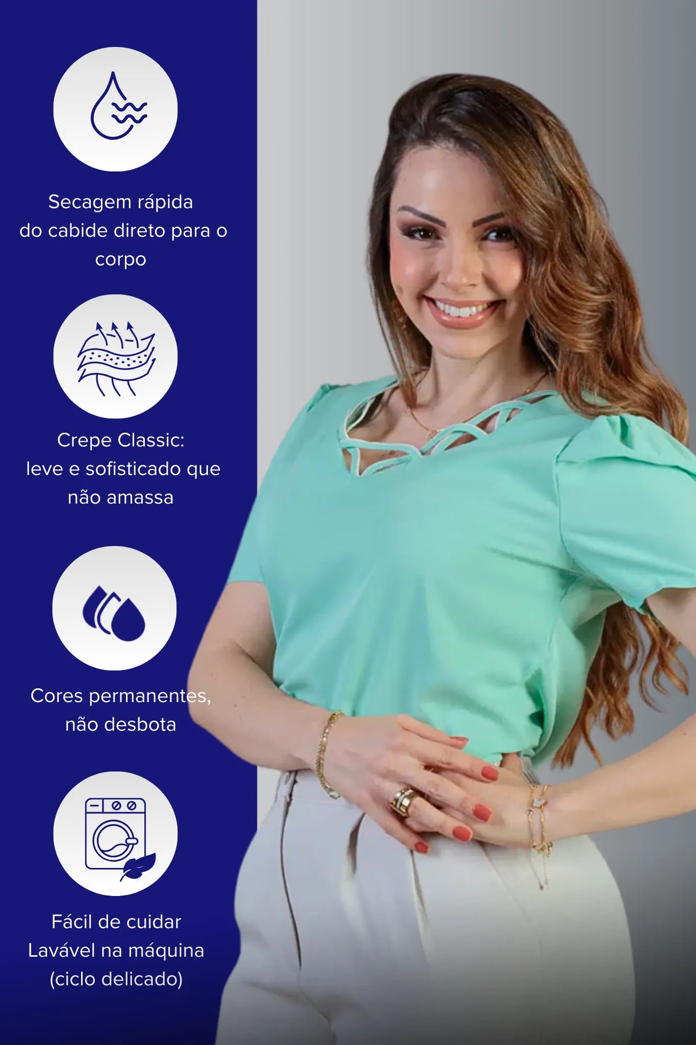 Blusa Manga Curta Detalhe Decote Crepe Classic Carolina Ciano