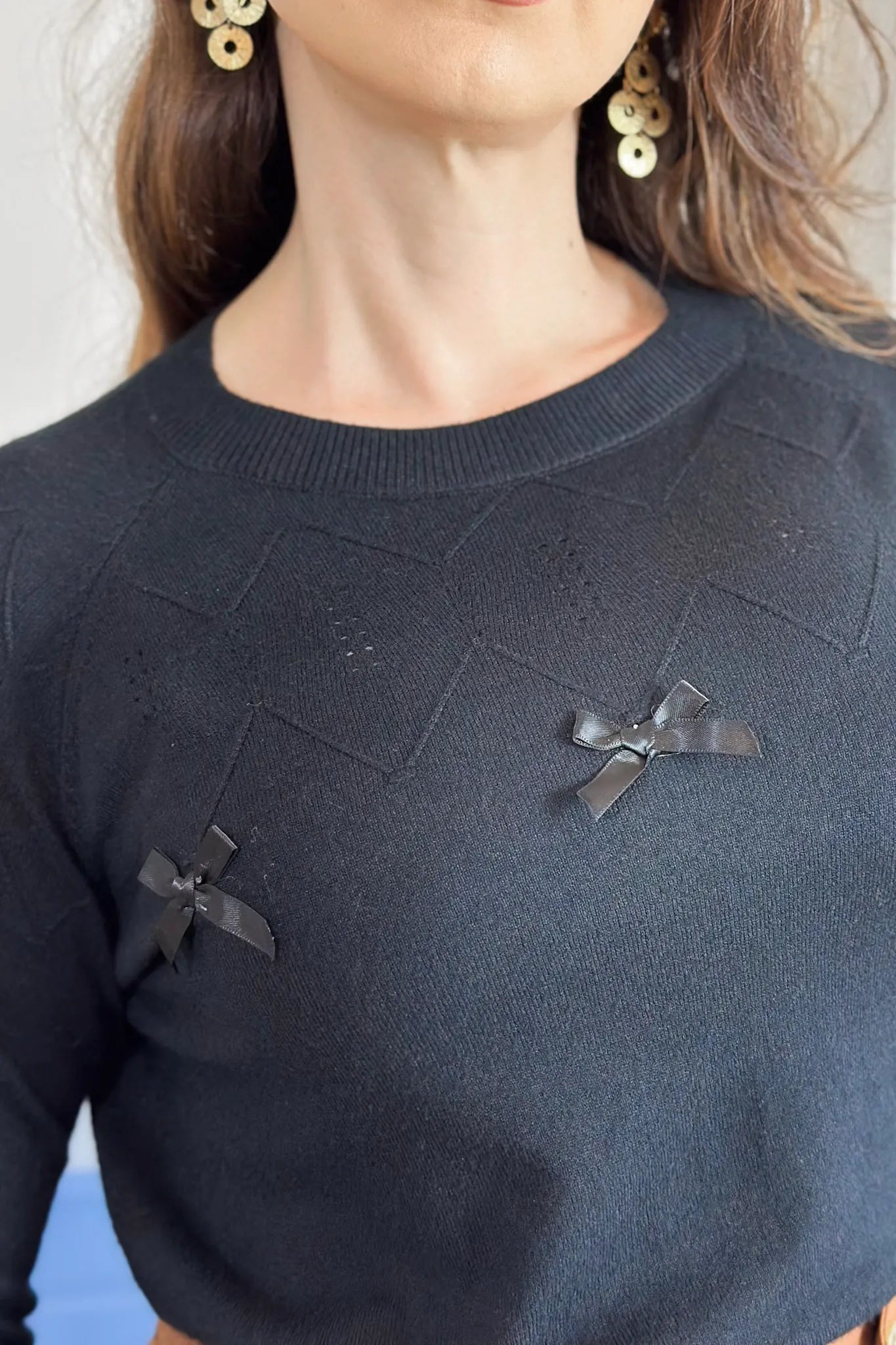 Blusa Manga Longa Em Tricot Cotton Ágata Preto