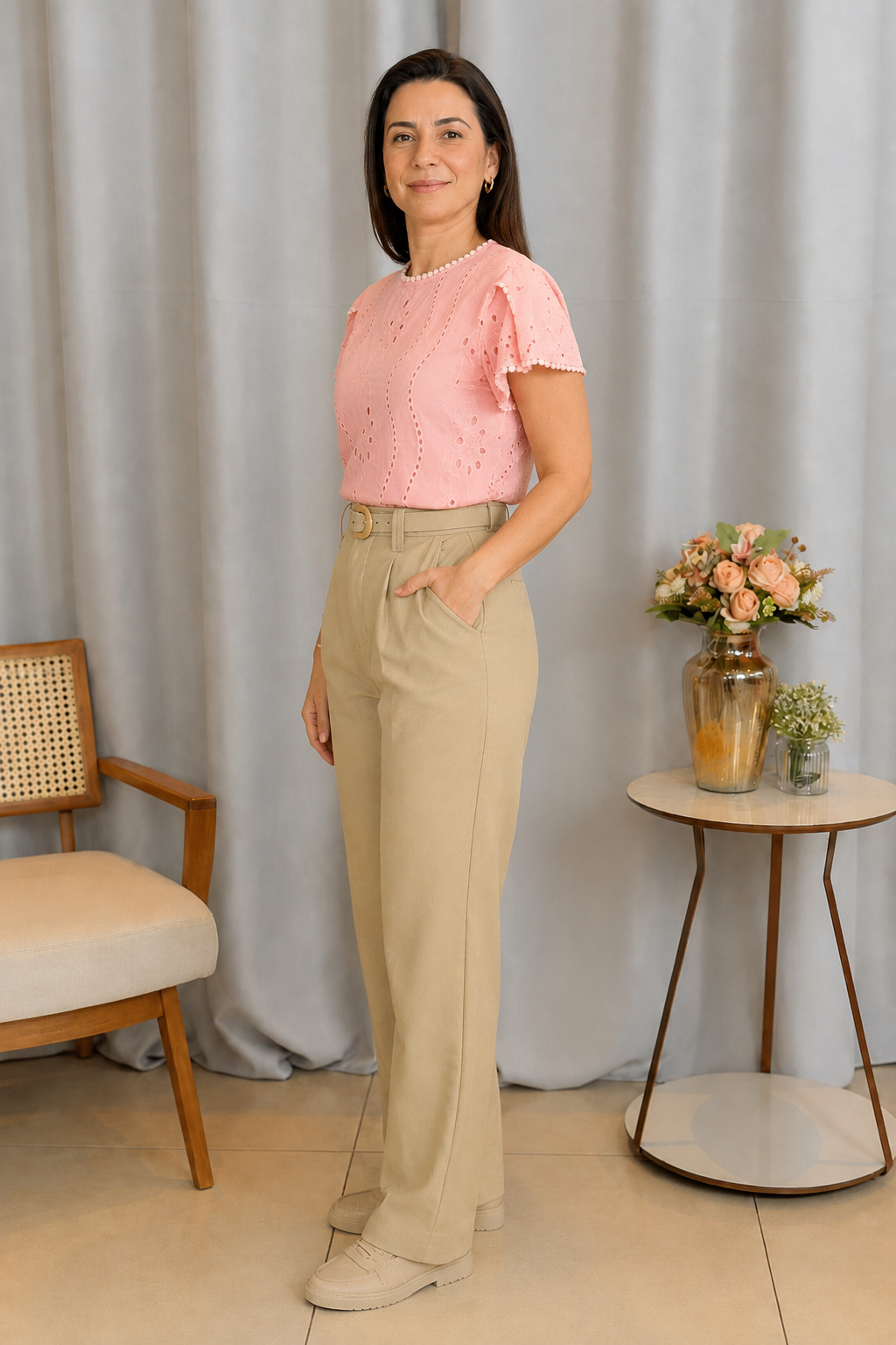 Blusa Laise com Manga Transpassada Valesca Rosa