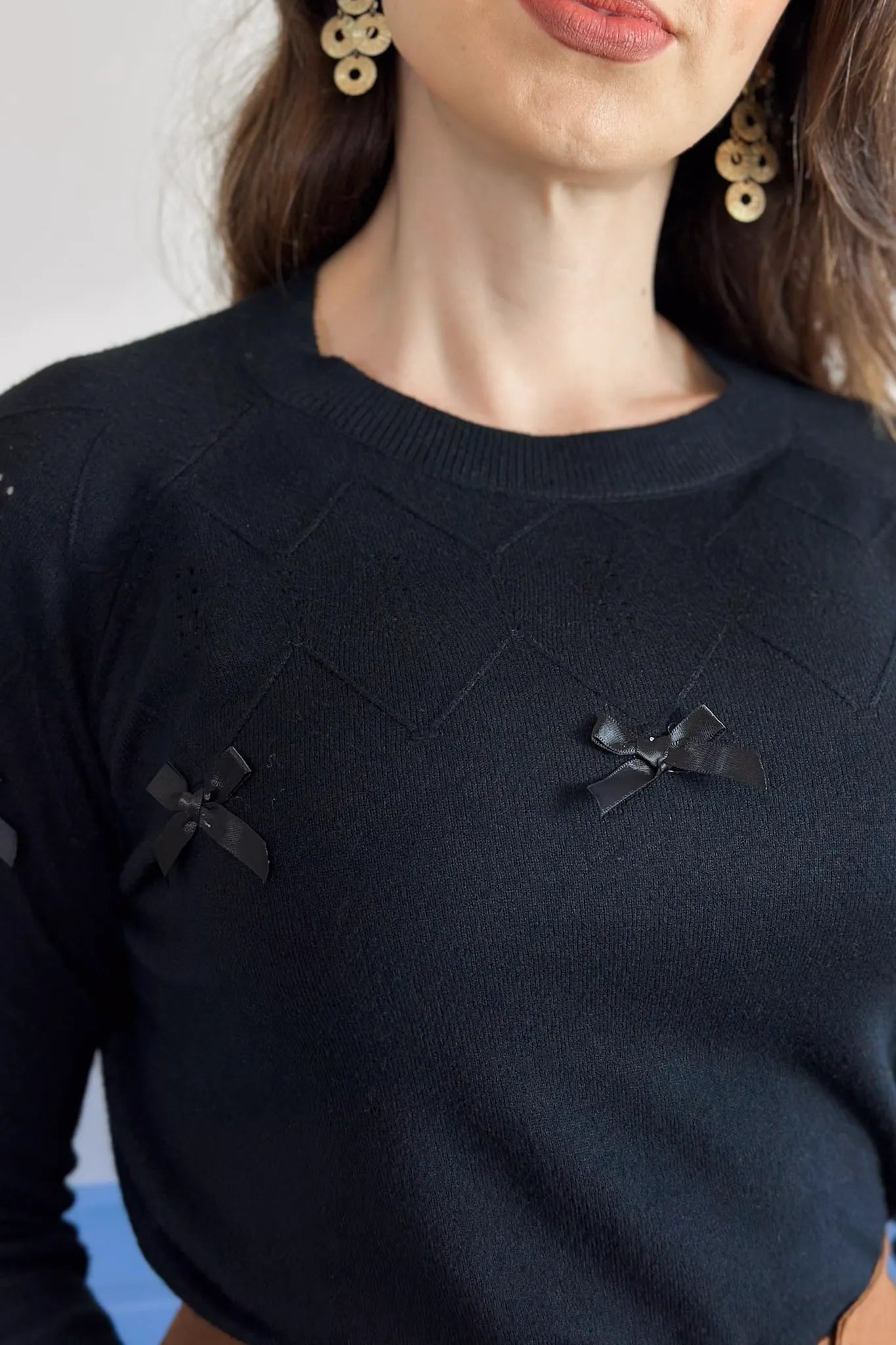 Blusa Manga Longa Em Tricot Cotton Ágata Preto